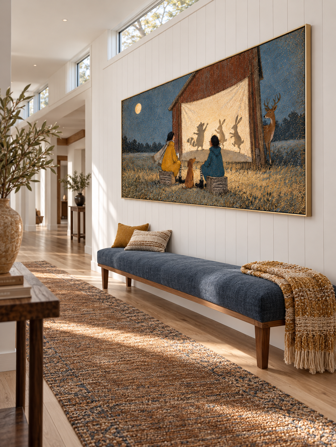 Storybook Style Hand Painted Canvas Of Moonlight Shadow Play And Nature