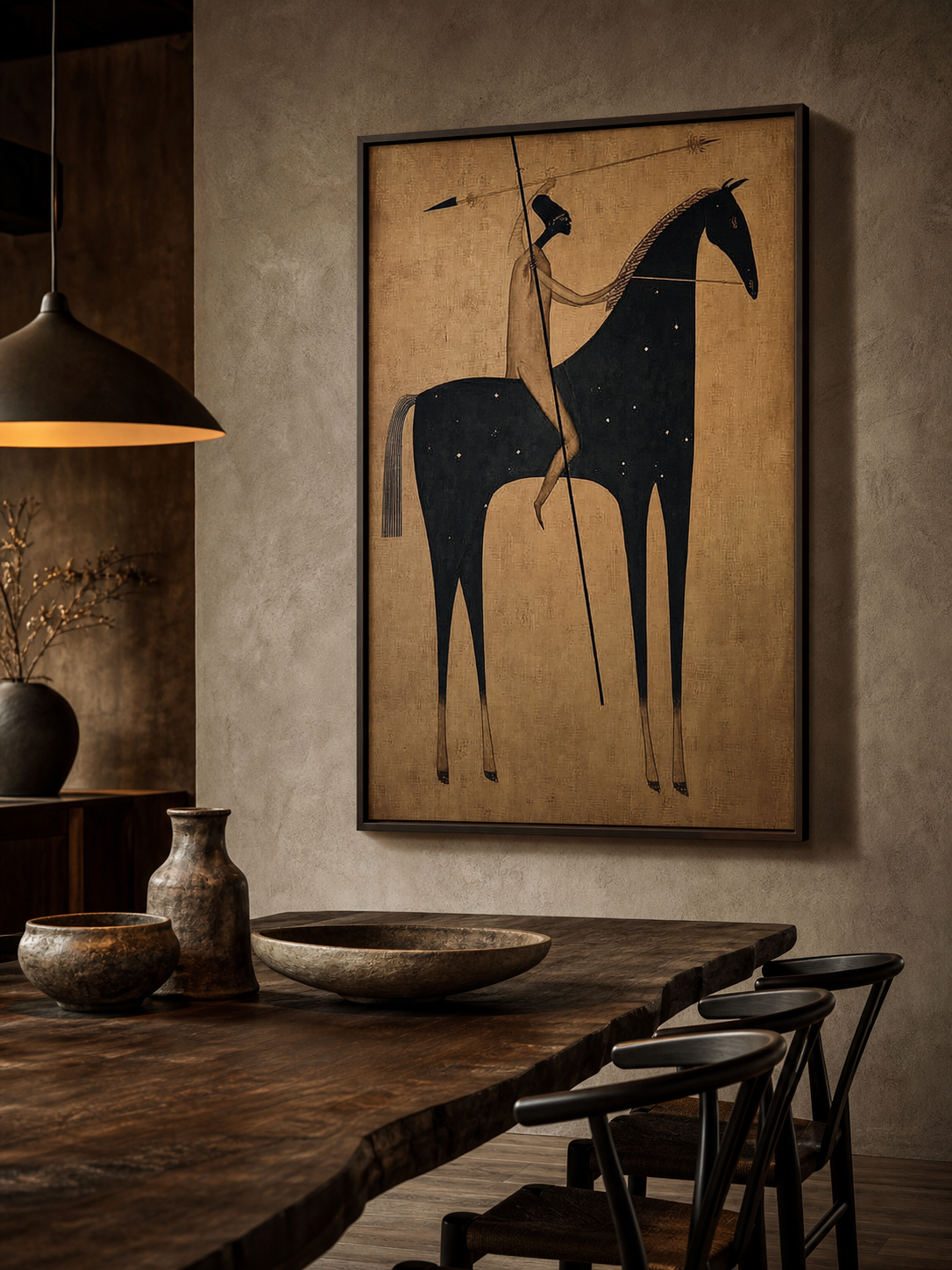 Vintage Black And Gold Horse Rider Art For Modern Home Decor