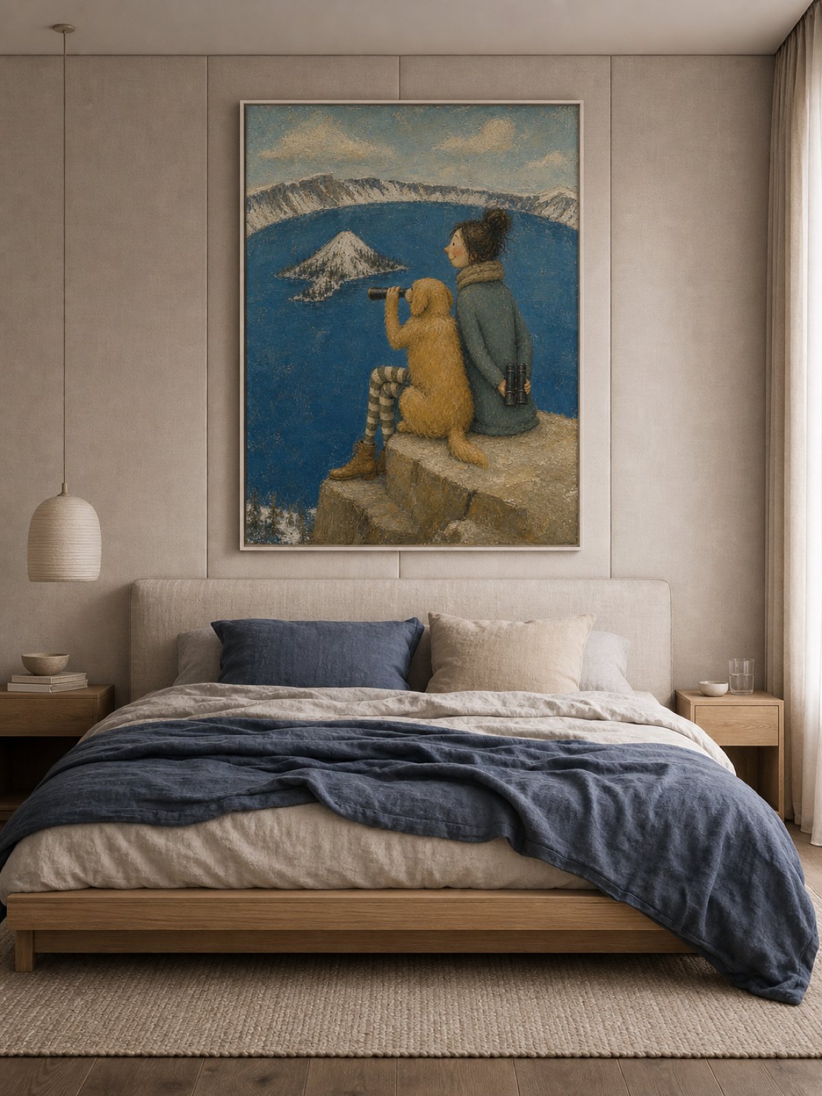 Charming National Park Pet Art With Dog And Mountain Lake Scenery For Home Decor