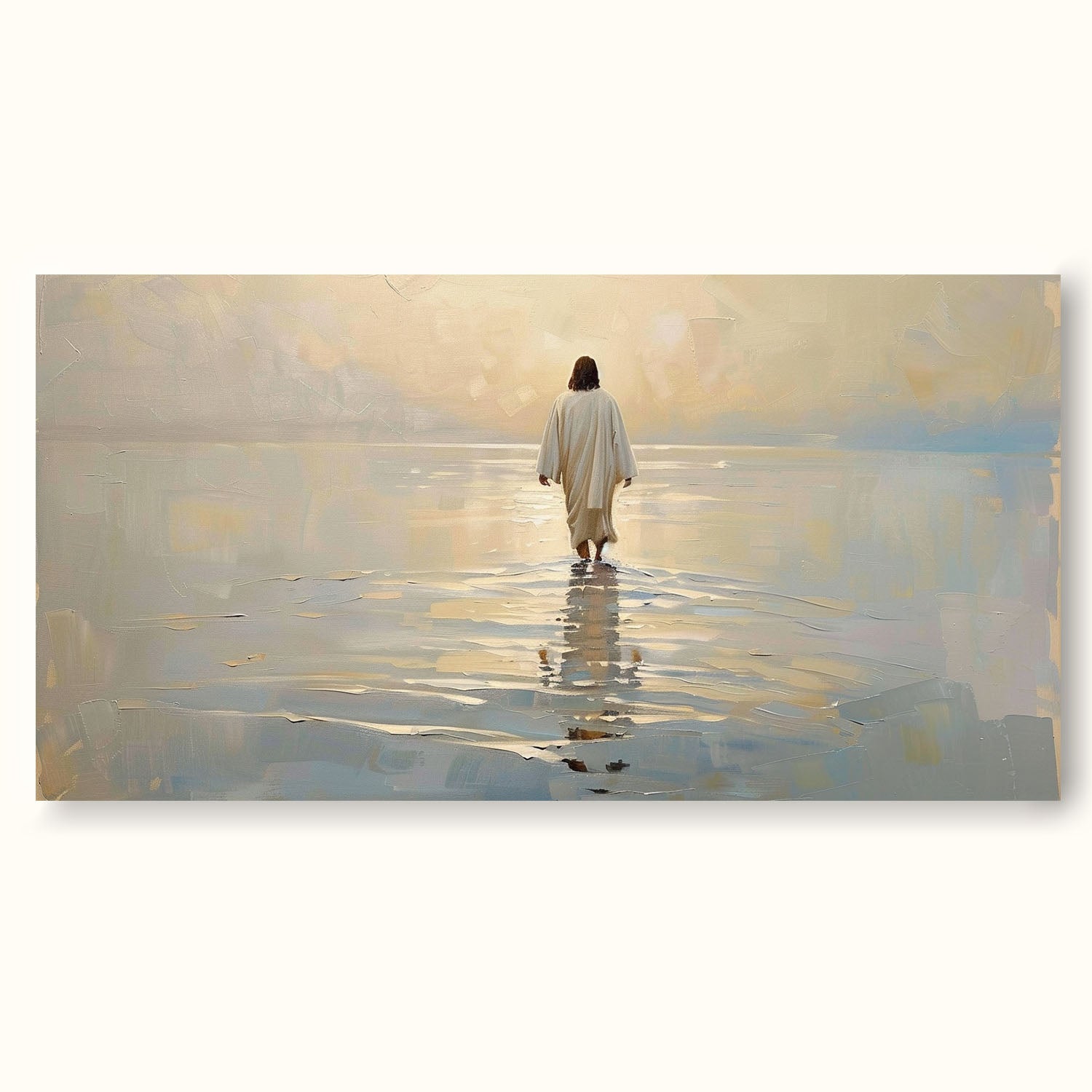 Large Neutral Toned Jesus Walking On Water Painting Pure Hand Drawn ...