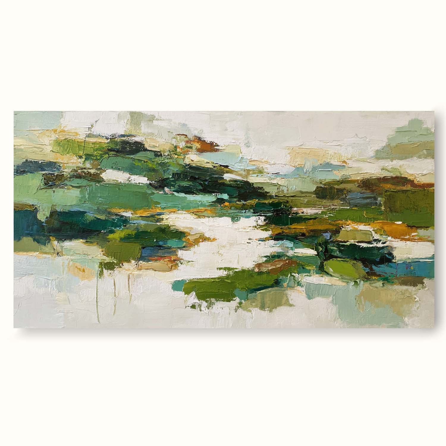 Large Horizontal Green Abstract Painting Olive Green Abstract Wall Art Modern Green And Beige Textured Art