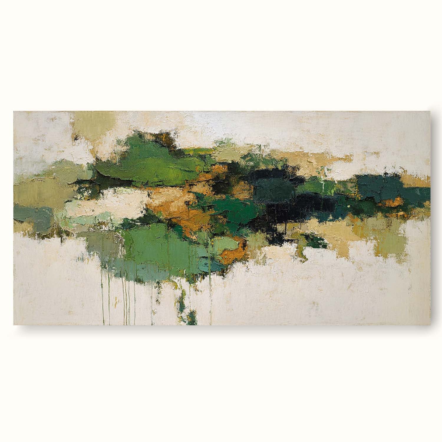 Long Horizontal Green And Beige Abstract Painting Long Horizontal Earth Tone Abstract Art Minimalist Earth Tone Abstract Art