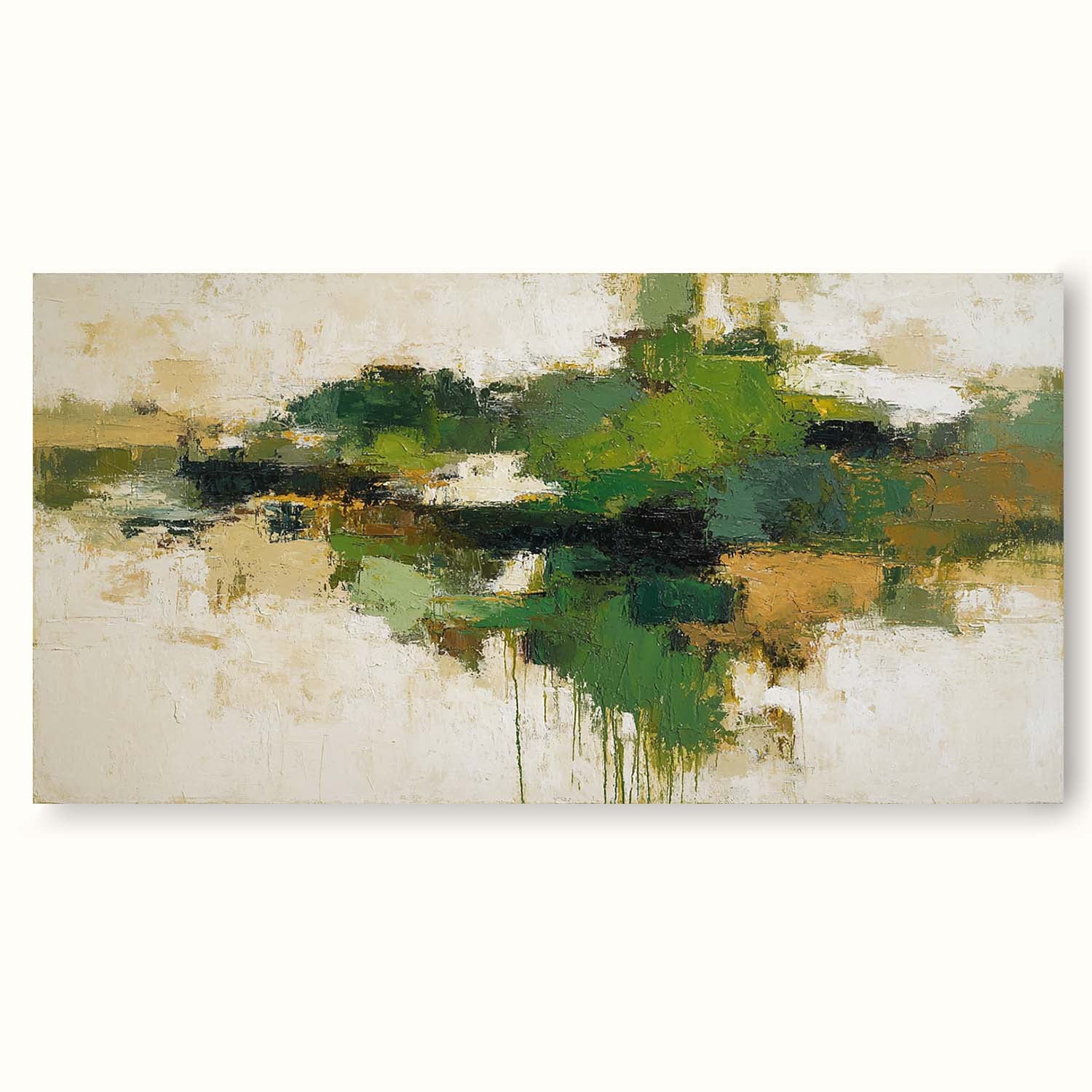 Neutral Green Abstract Textured Oil Painting Horizontal Beige And Green Canvas Wall Art Neutral Green Abstract Oil Painting
