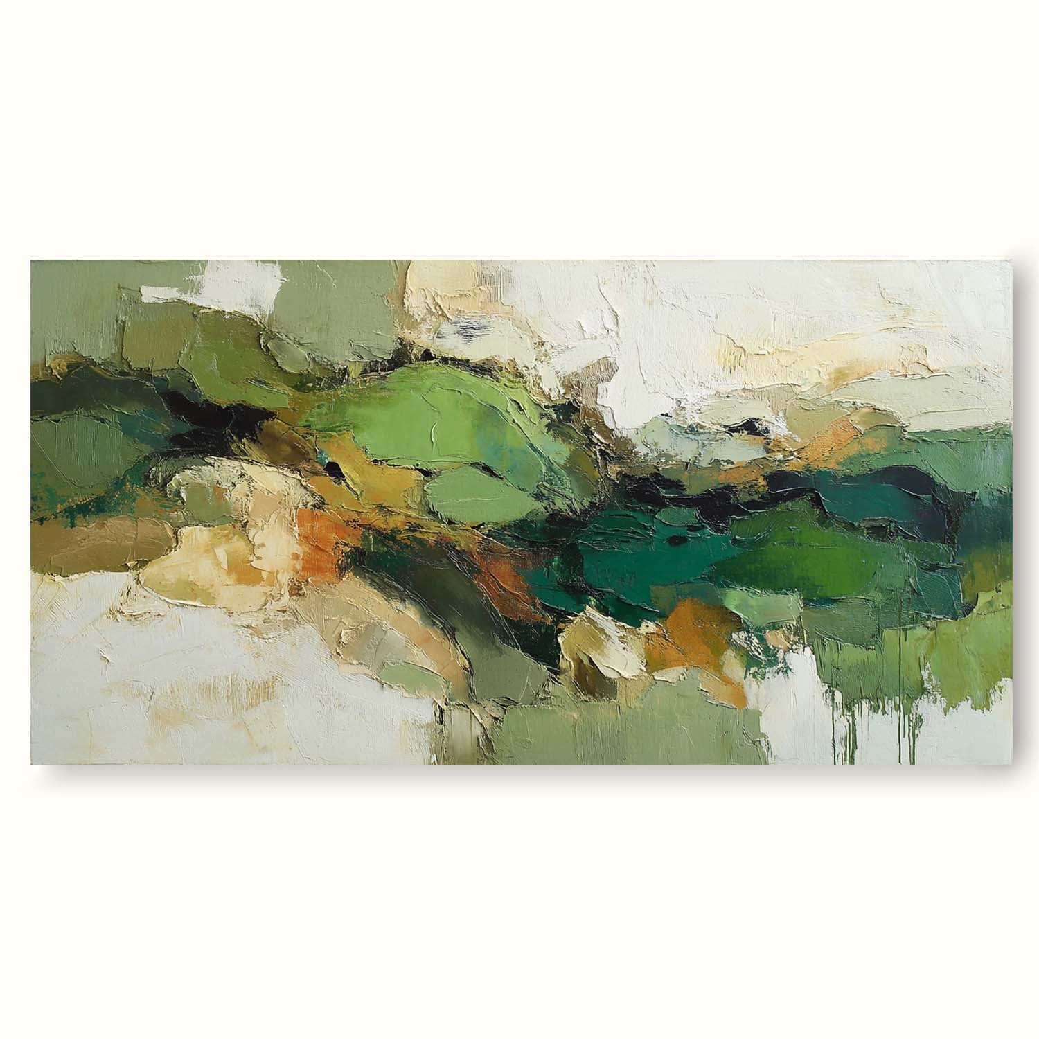 Large Green Texture Abstract Art Green And Beige Modern Abstract Painting Horizontal Neutral Green Textured Canvas