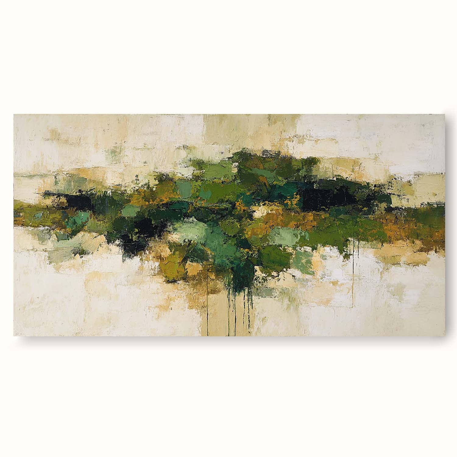 Long Horizontal Green Abstract Wall Art Minimalist Green Abstract Texture Wall Art Original Green And Beige Abstract Art