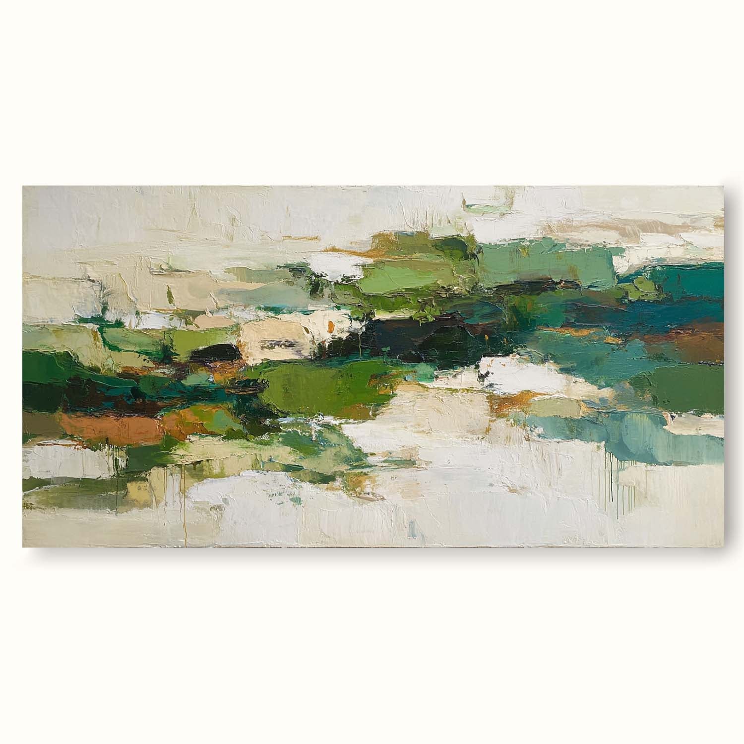 Contemporary Olive Green Abstract Wall Art Earth Tone Green Abstract Wall Art Oversized Horizontal Green Canvas Art