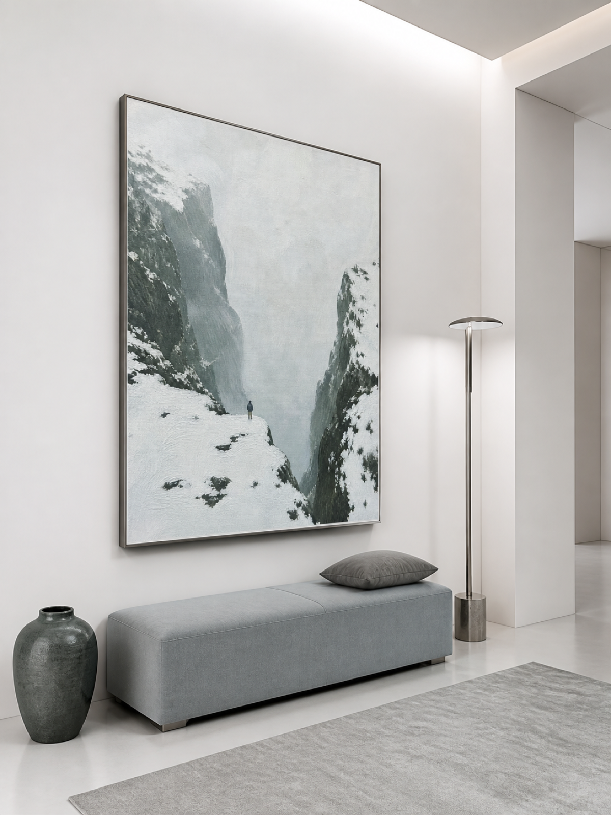 Large Monochrome Snow Mountain Oil Painting Minimalist Wall Art For Bedroom