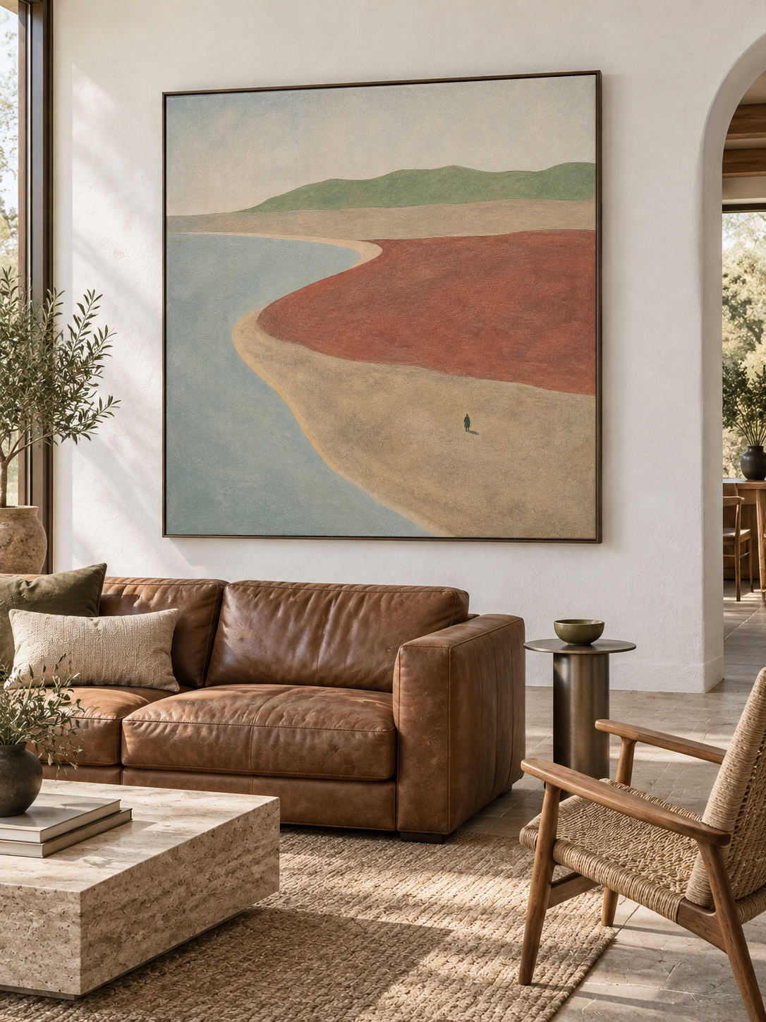 Minimalist Terracotta Shore Landscape Wall Art For Modern Bedroom Decor