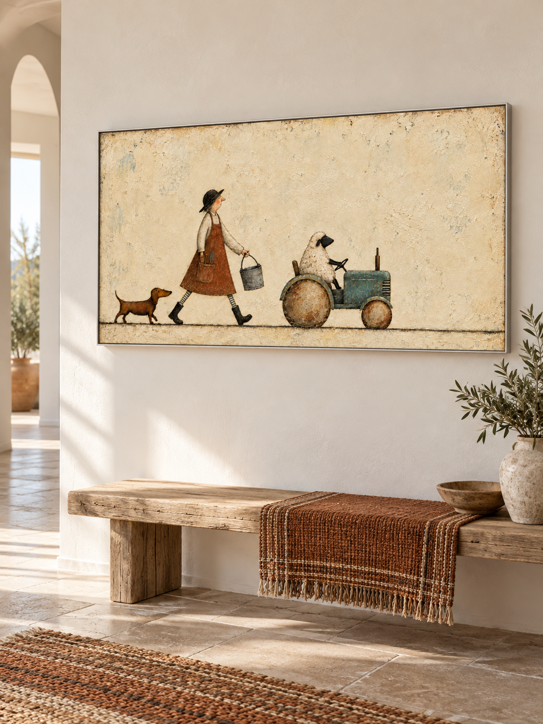 Hand Painted Country Life Wall Art Playful Minimalist Farm Animal Artwork Canvas