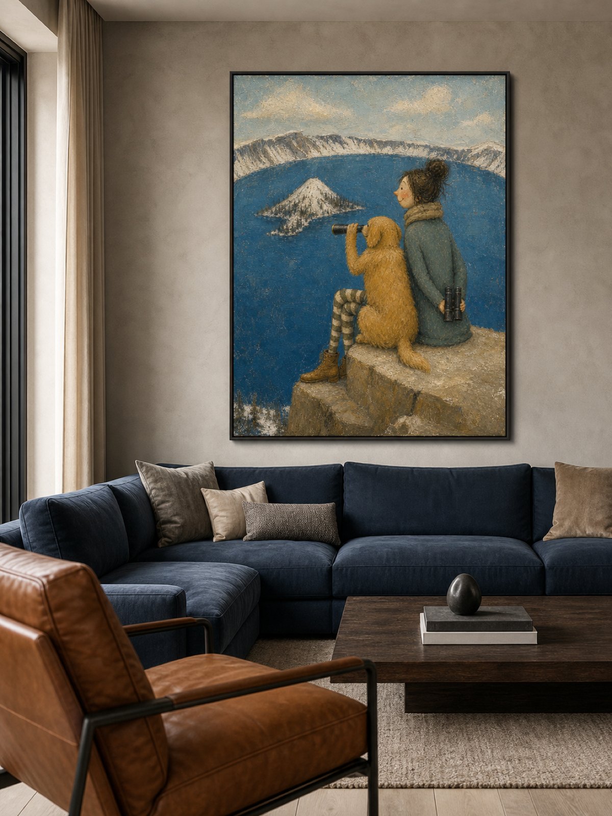 Charming National Park Pet Art With Dog And Mountain Lake Scenery For Home Decor