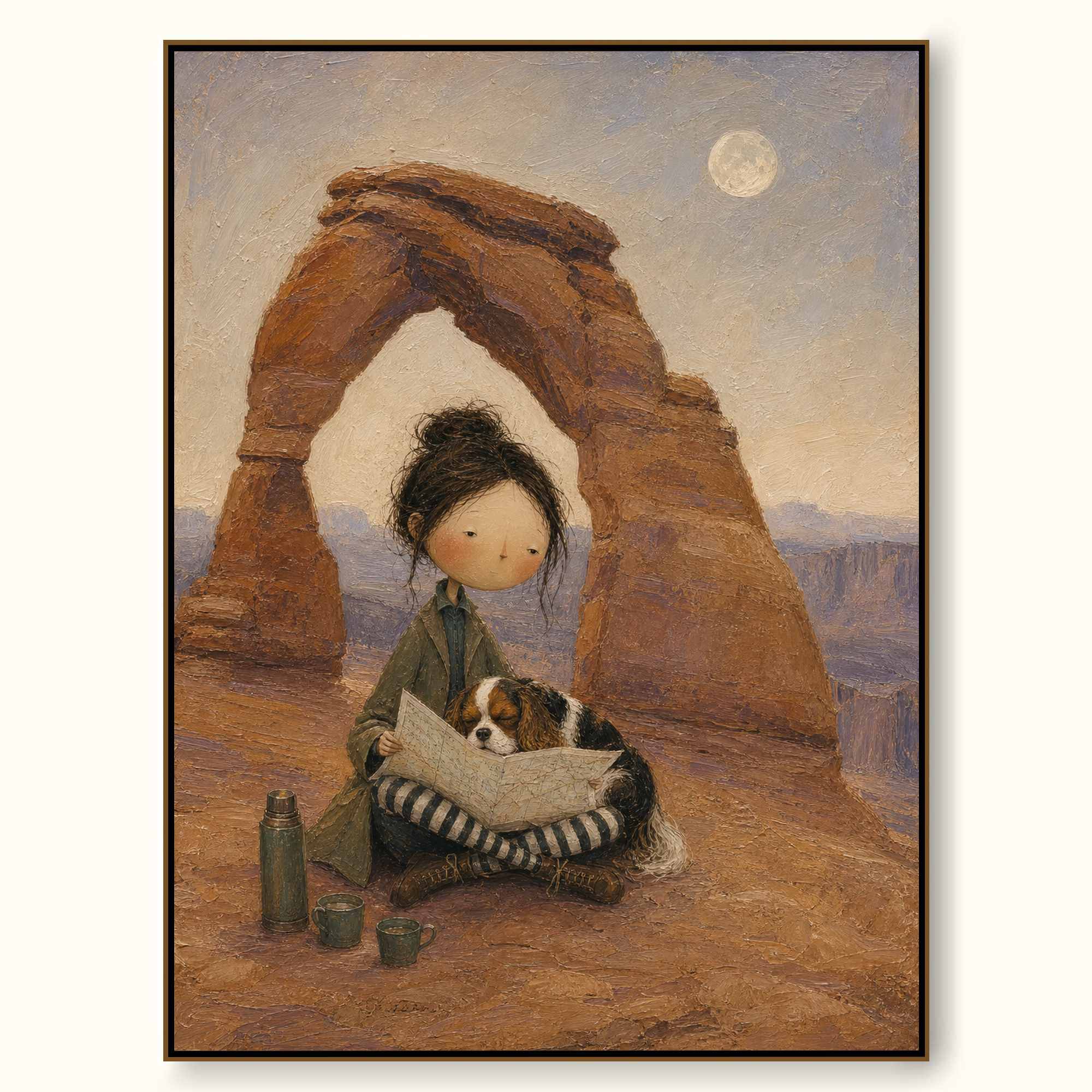 Hand Painted National Park Travel Art Southwest Canyon Girl And Dog Painting