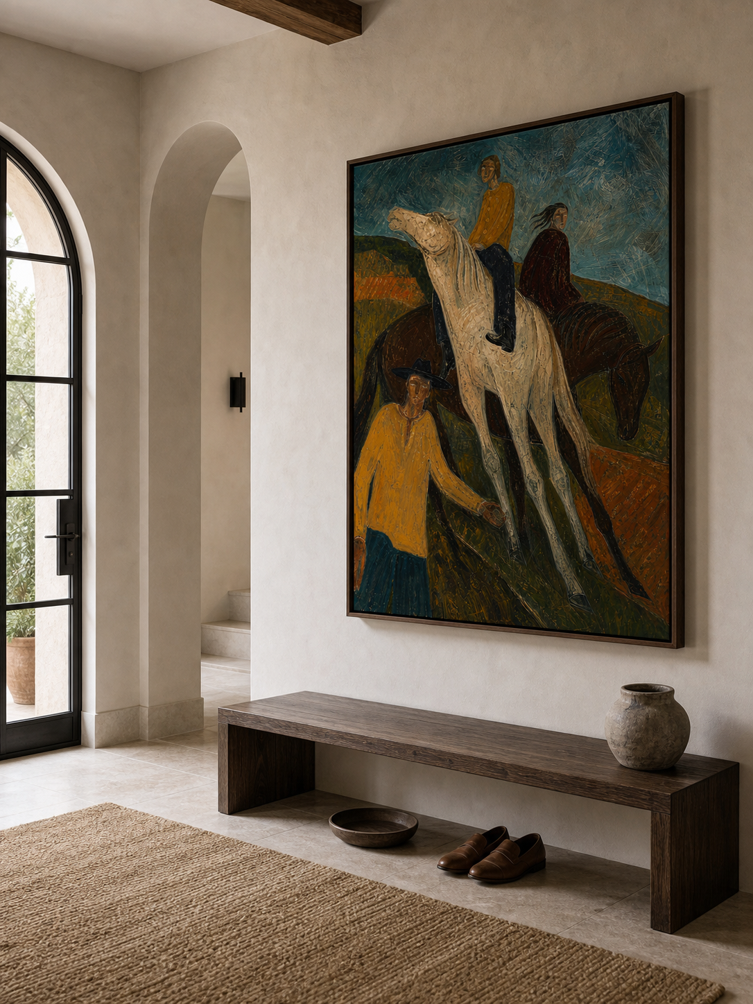 Original Western Horse Riders Oil Painting Large Textured Folk Equestrian Wall Art Canvas