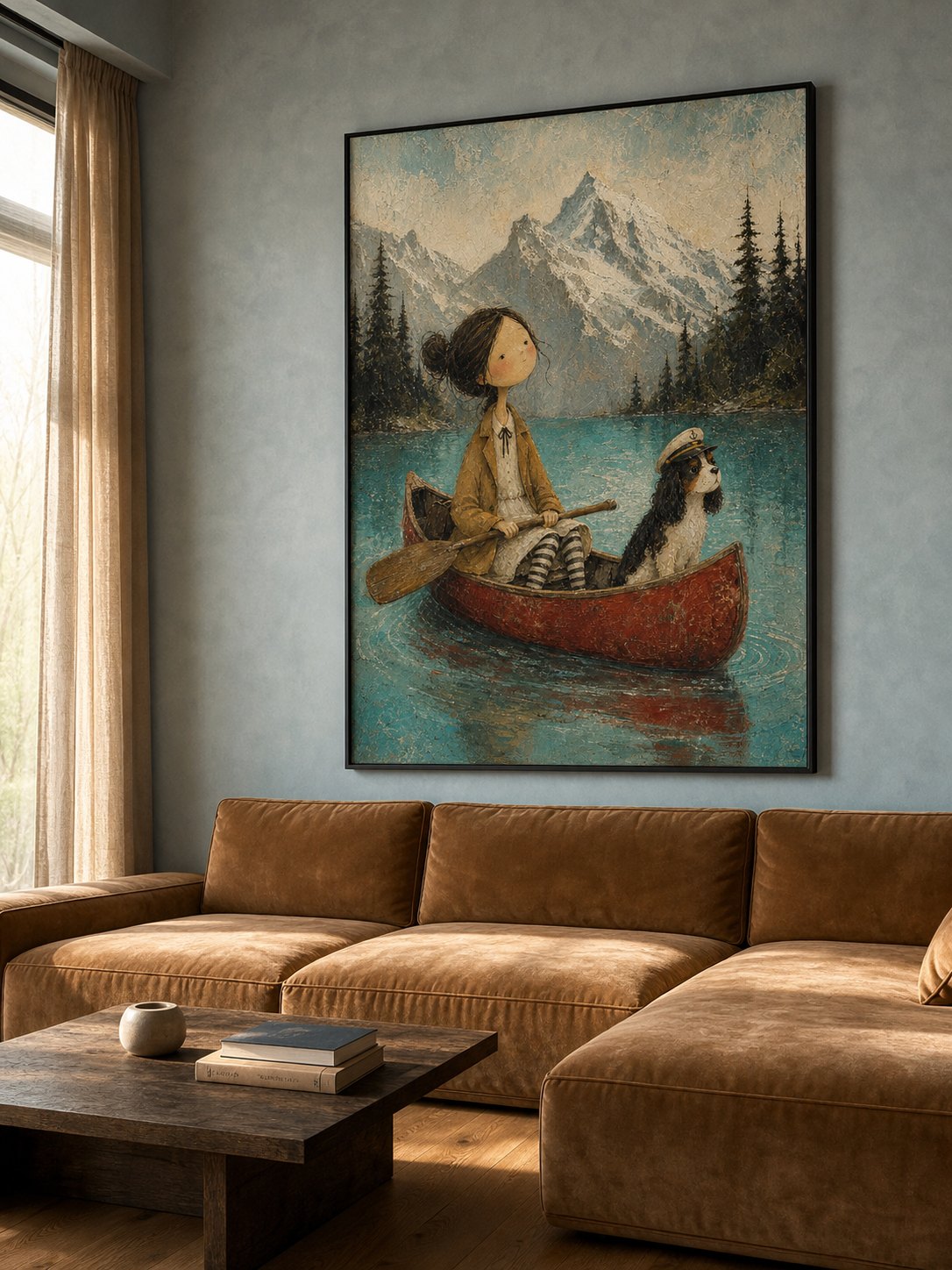 Hand Painted Jenny Lake Dog Painting With Mountain Landscape