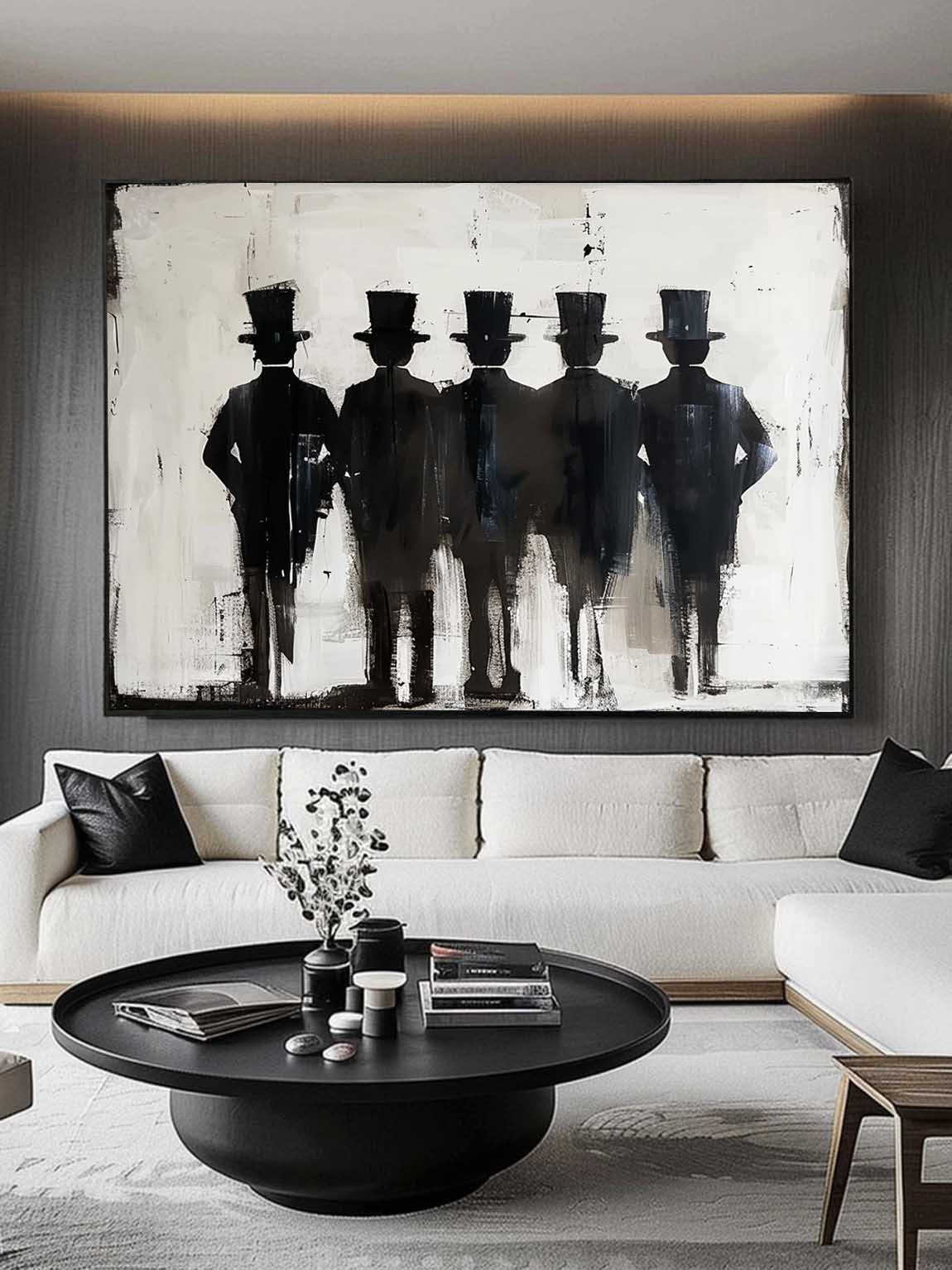 Retro Black People Abstract Painting Large Minimalist People Painting Neutral Abstract People Painting