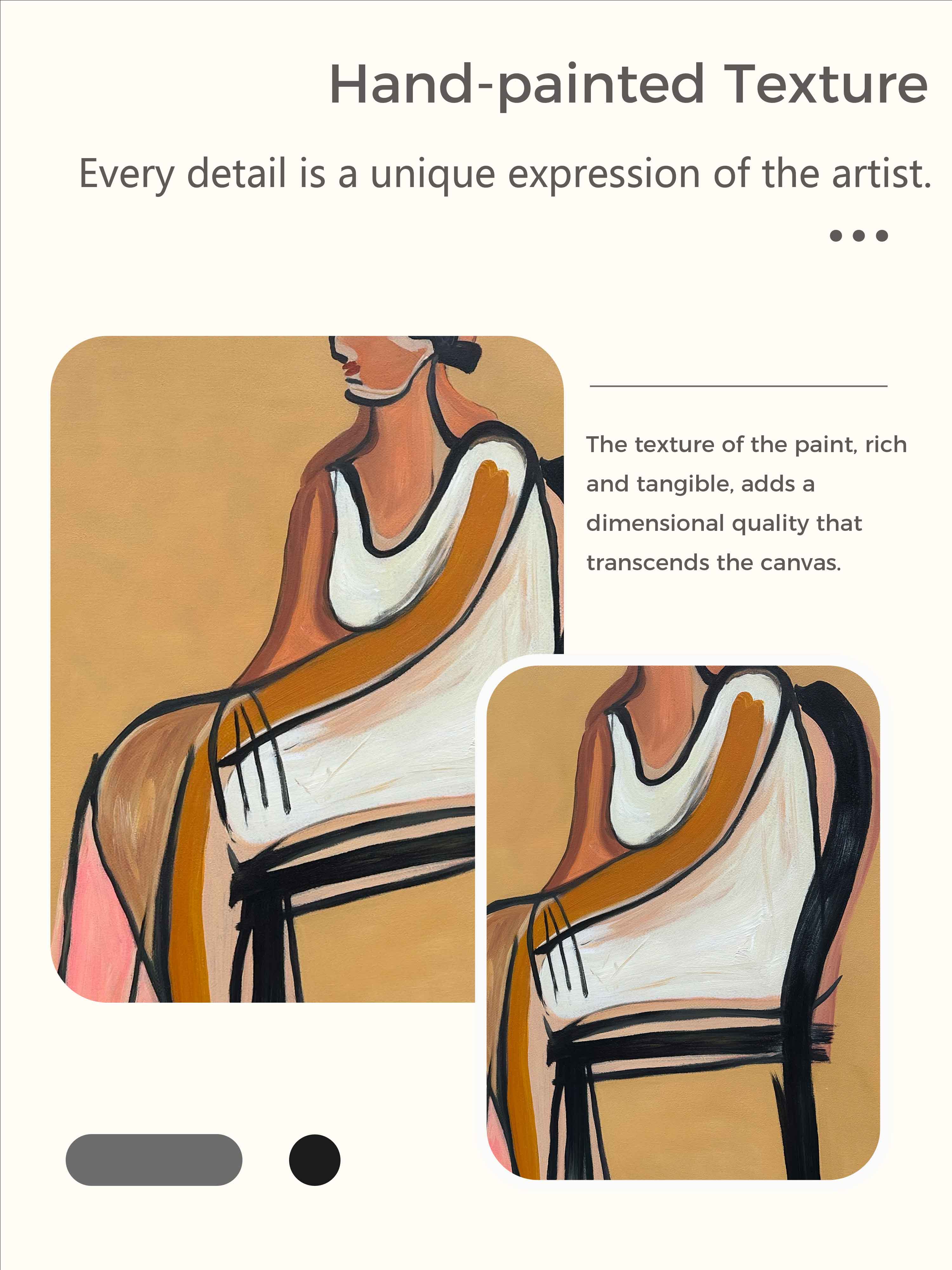 Vintage Minimalist Women Oil Painting Mid Century Portrait Painting Large Vintage Brown Women Canvas Art