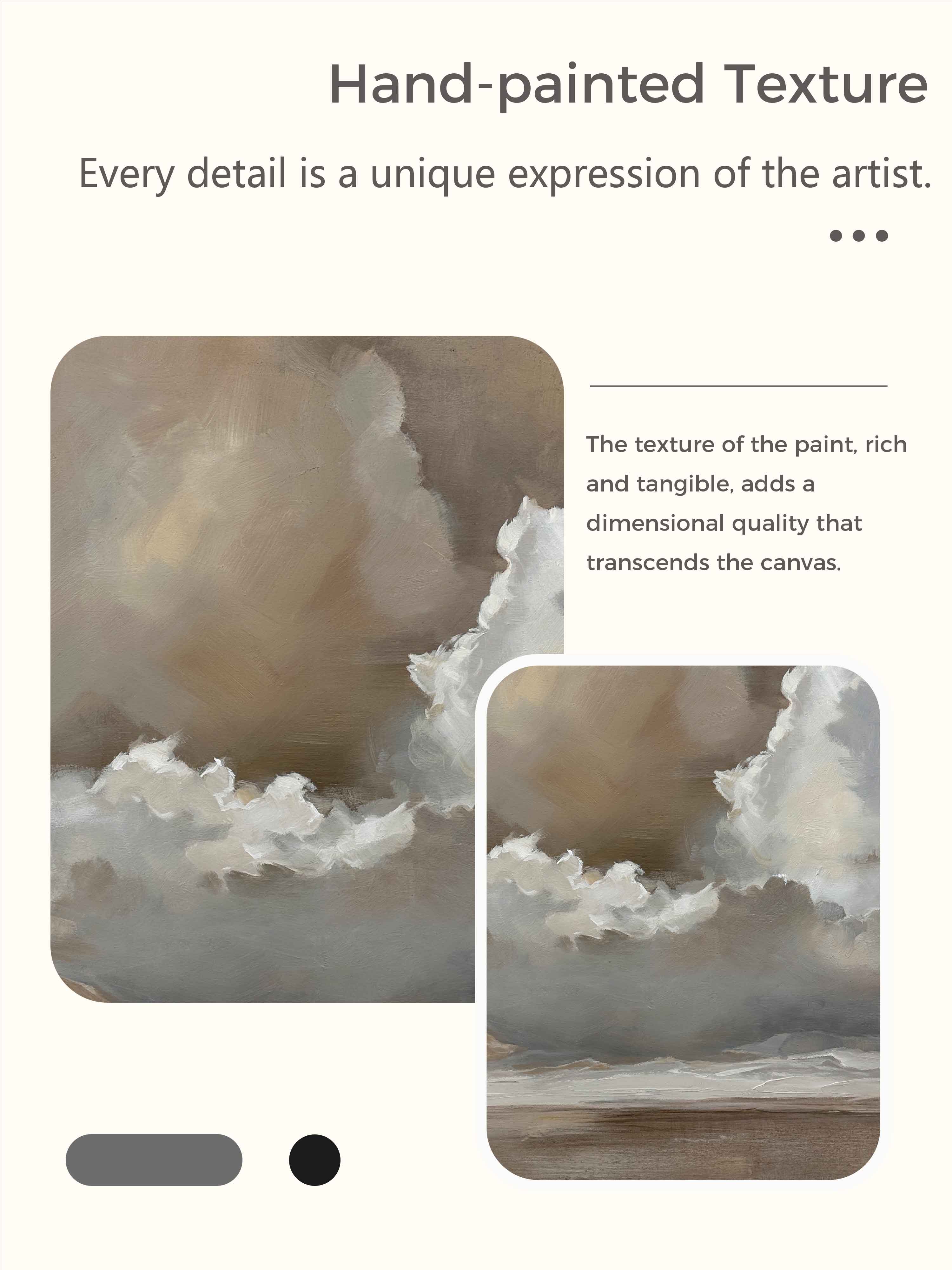 Vintage Beige And Brown Cloud Wall Art Cloudy Sky Oil Painting Vintage Neutral Cloud Painting