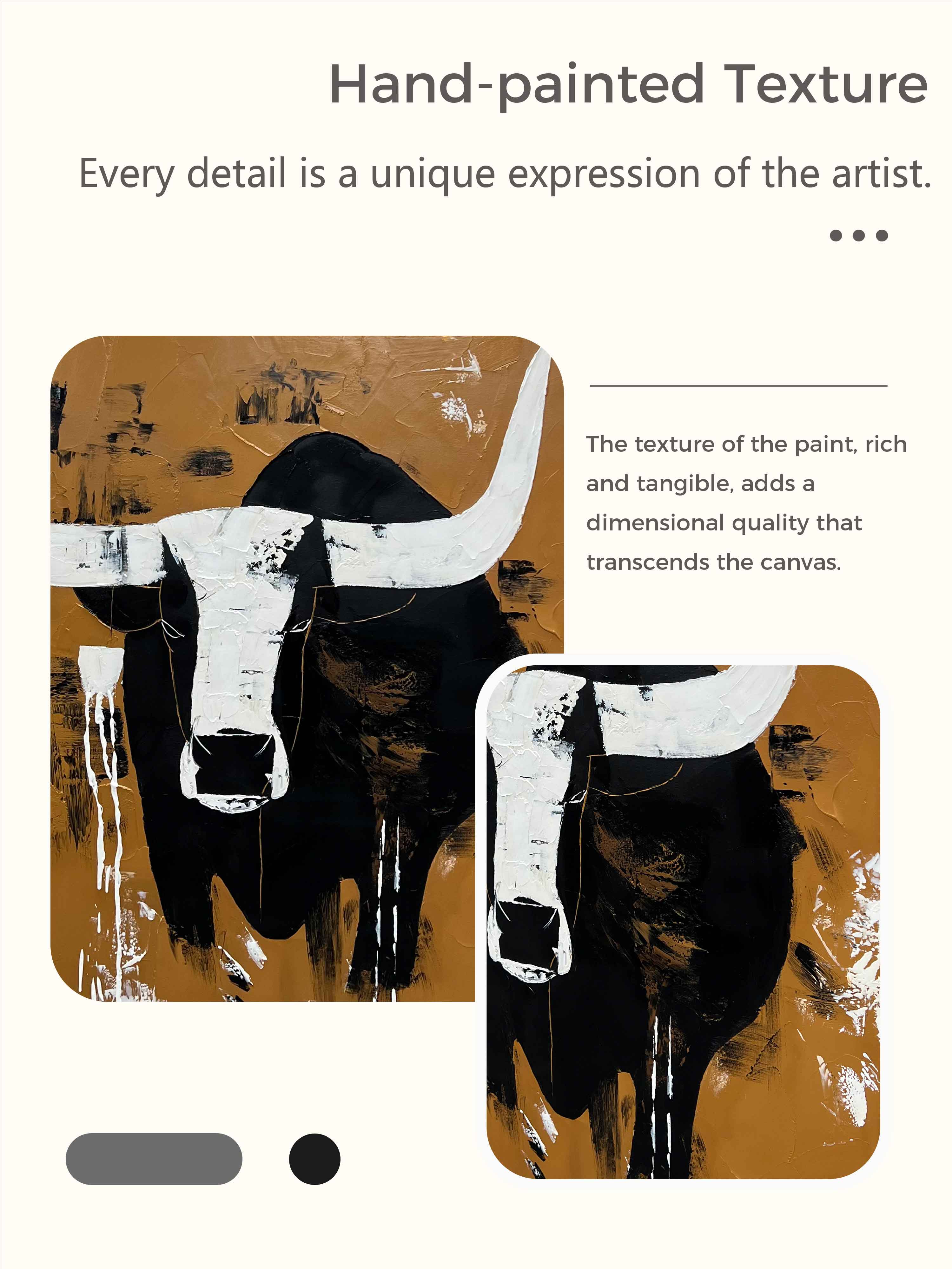 Retro White And Black Bull Horns Wall Art Vintage Bull Abstract Canvas Painting Large Bull Canvas Art