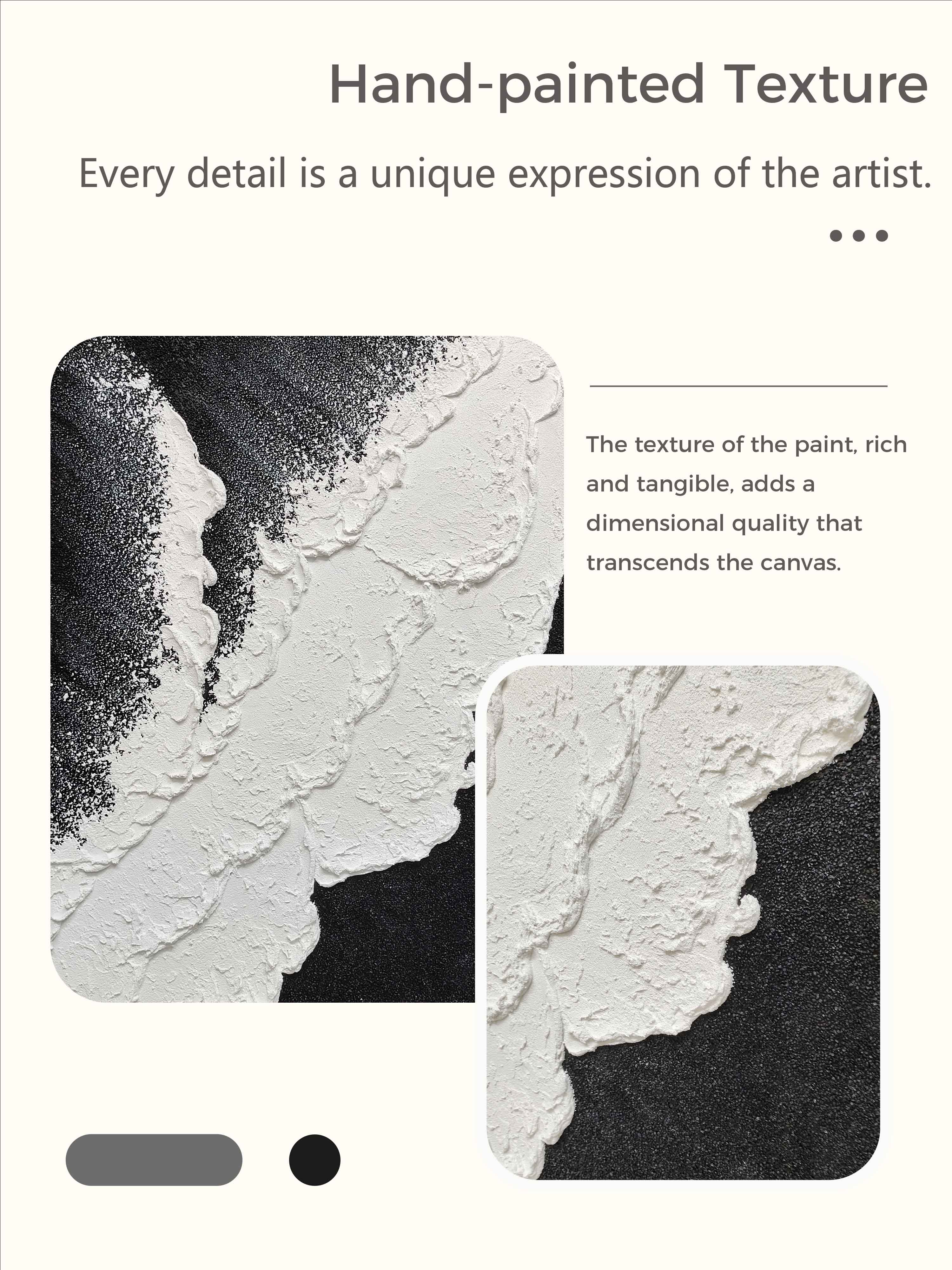 Minimalist Black And White Ocean Painting Large White Black 3D Texture Wall Art