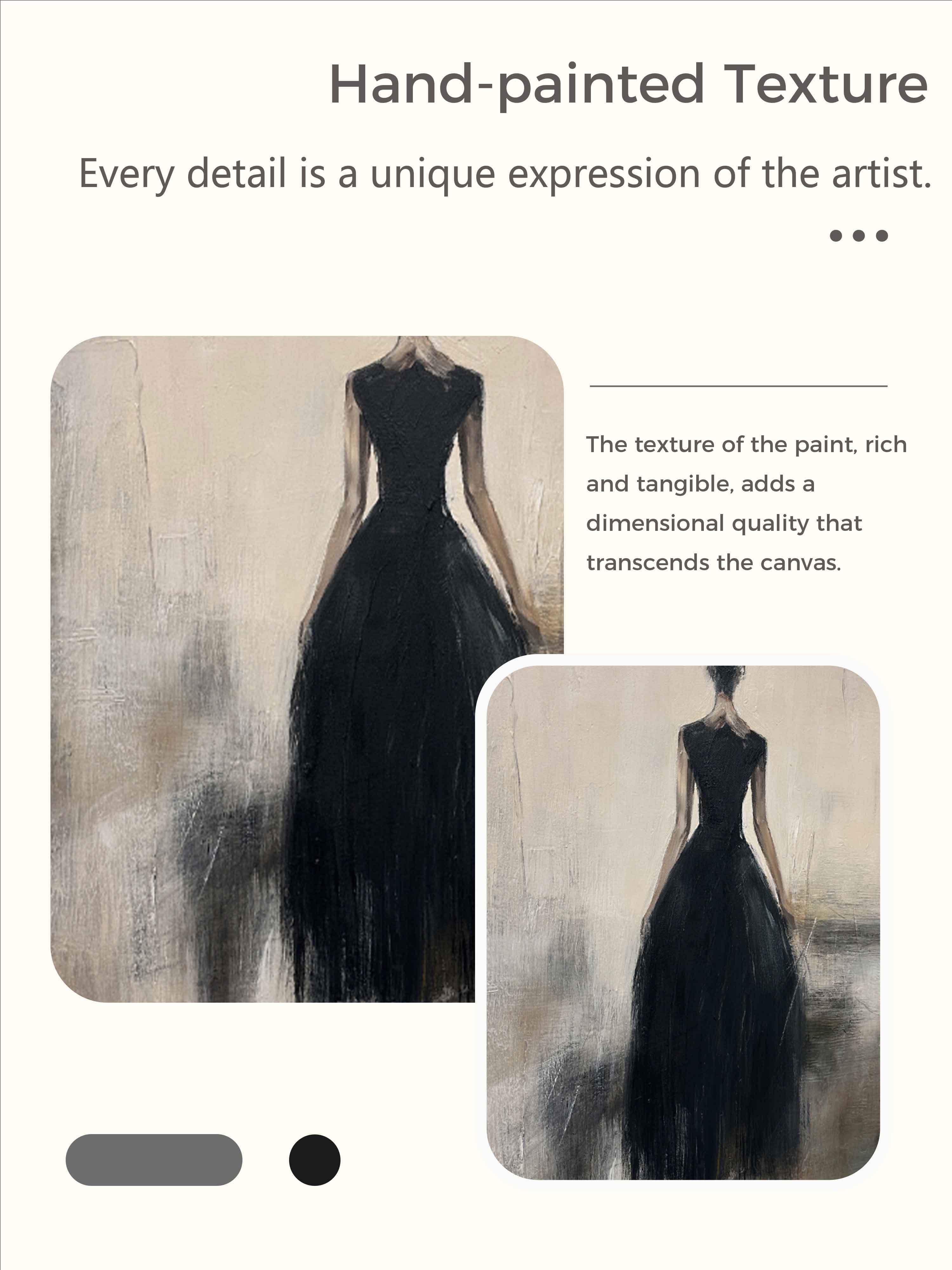 Contemporary Lady Painting In Black Dress Black Wabi-Sabi Abstract Painting Beige And Black Lady Canvas Art