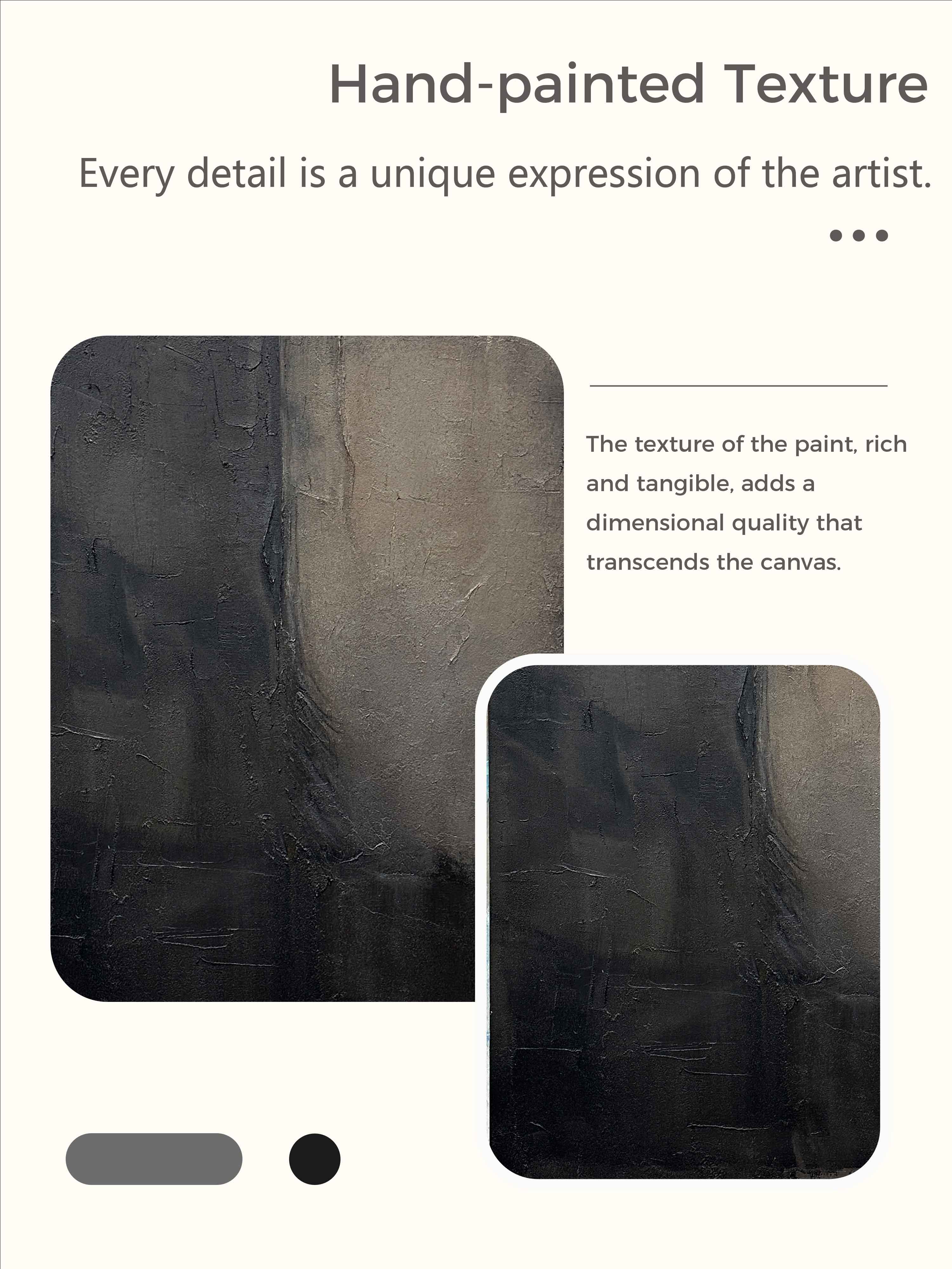 Black Minimalist Painting On Canvas Black Wabi Sabi Wall Decor Art Beige Plaster Textured Wall Art