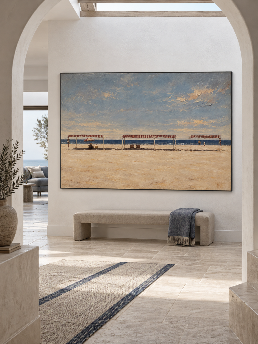 Large Neutral Seaside Wall Art In Blue And Beige For Modern Home Decor