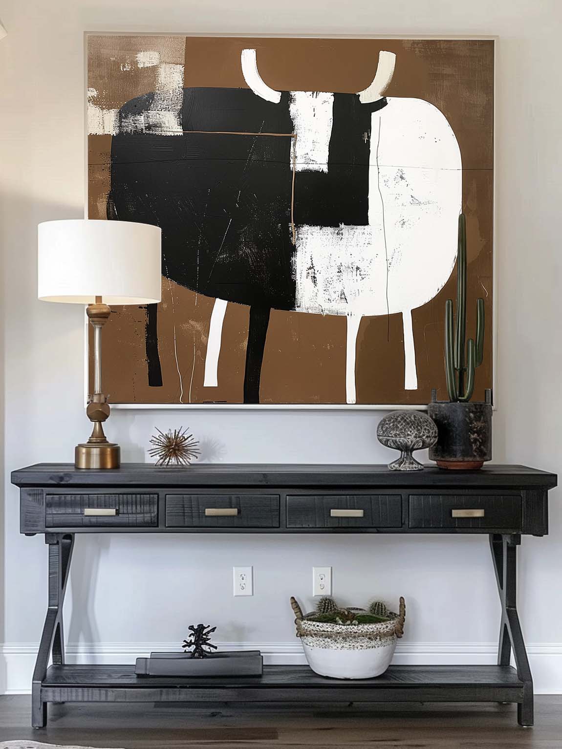 Large Vintage Wabi Sabi Black & White Canvas Art Retro Abstract Canvas Painting Large Canvas Wall Decor