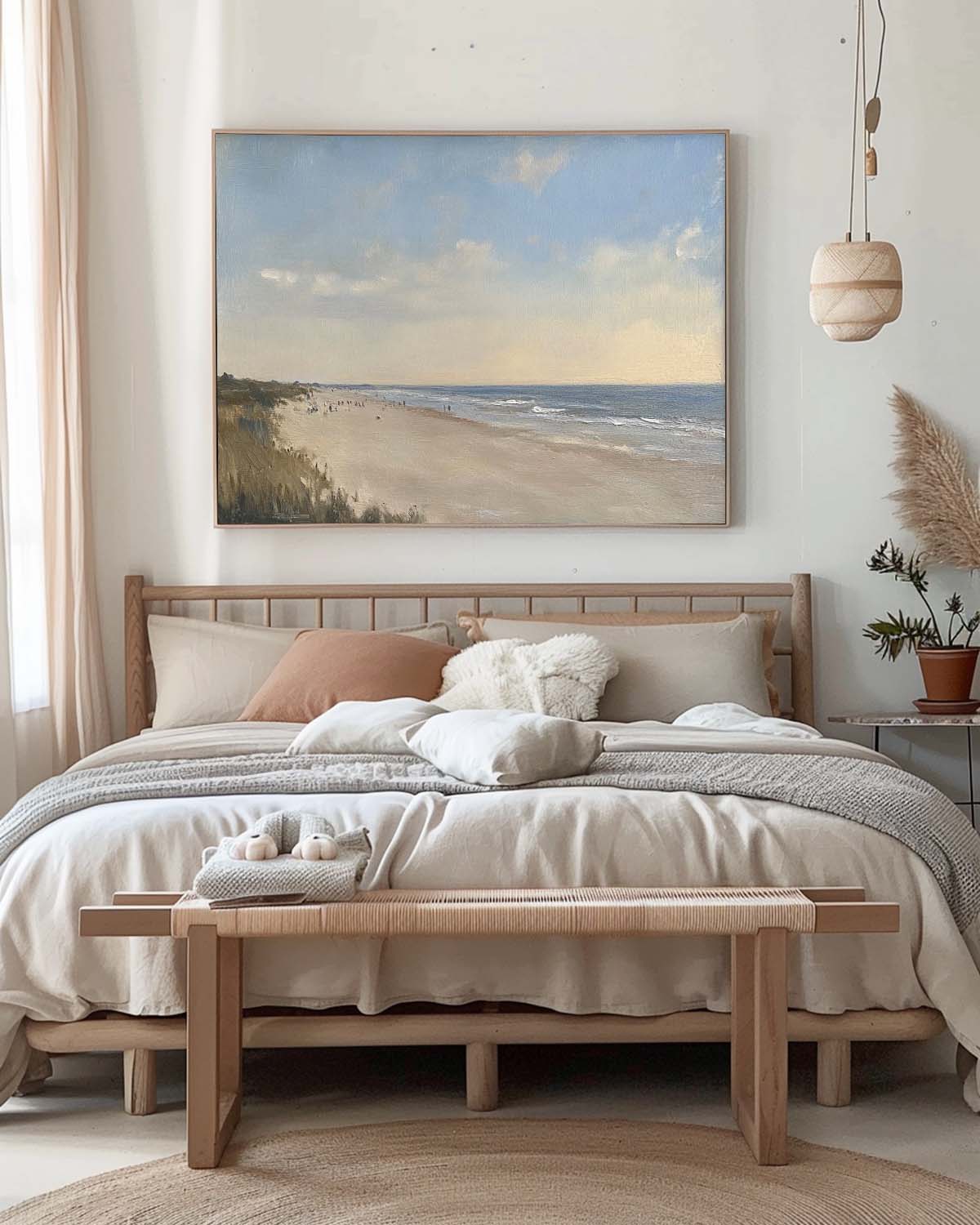Vintage Neutral Beach Oil Painting Retro Large Beach Canvas Art Neutral Toned Beach Landscape On Canvas