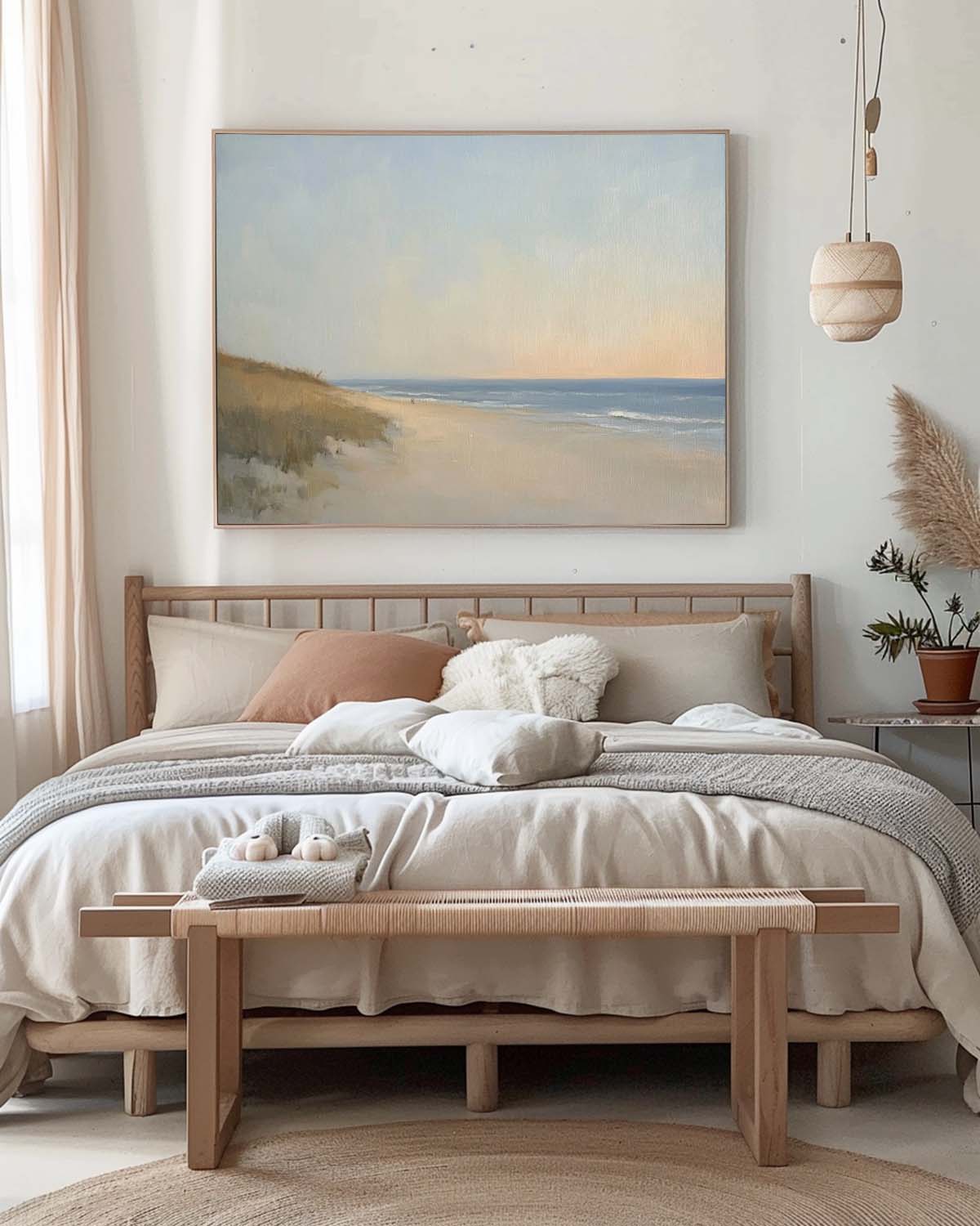 Vintage Neutral Beach Landscape Oil Painting Neutral Coastal Oil Painting On Canvas Large Original Seaside Art