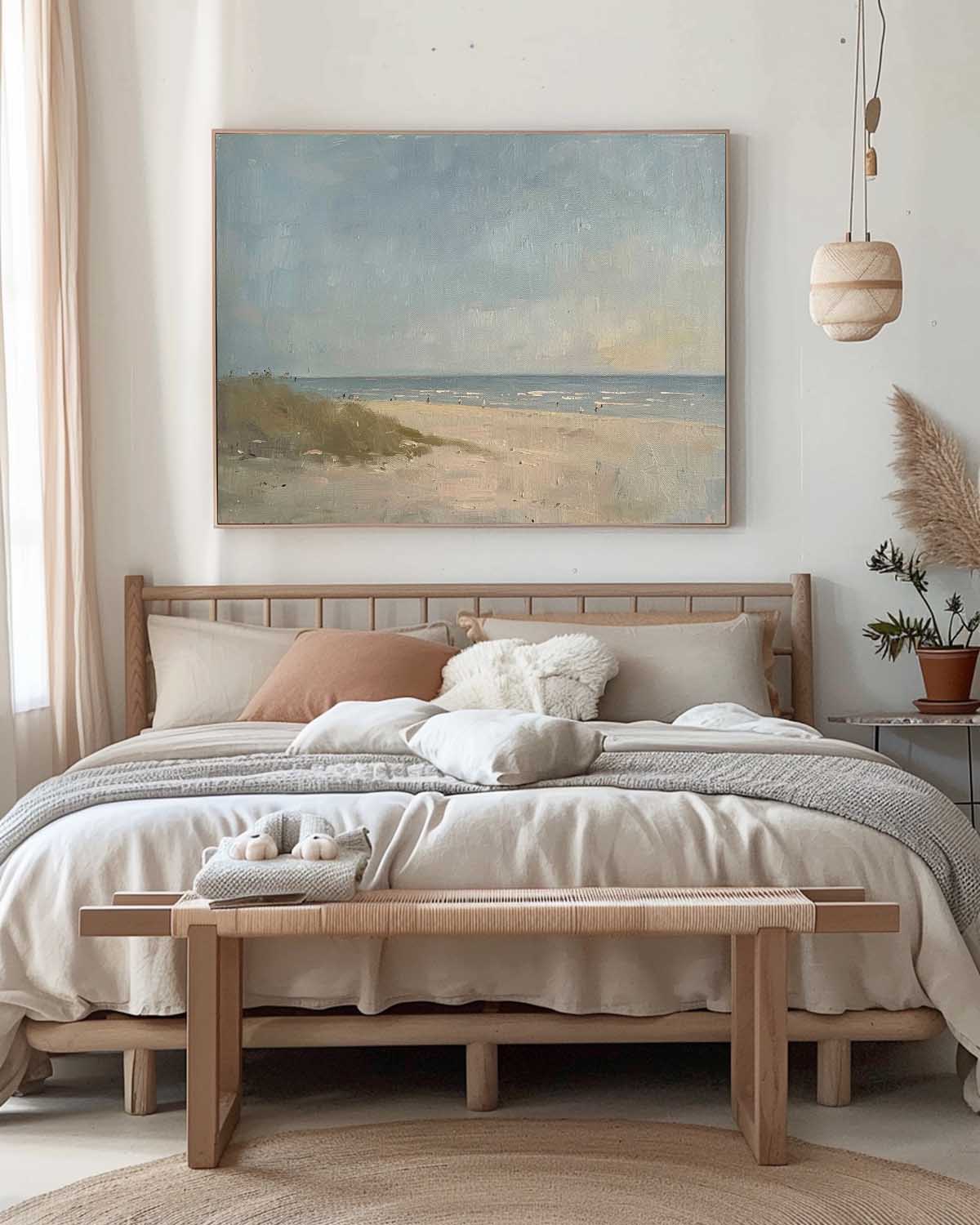 Vintage Beach Oil Painting Original Minimalist Beach Scene Art Vintage Beach Oil Painting Original Wabi Sabi Beach Painting