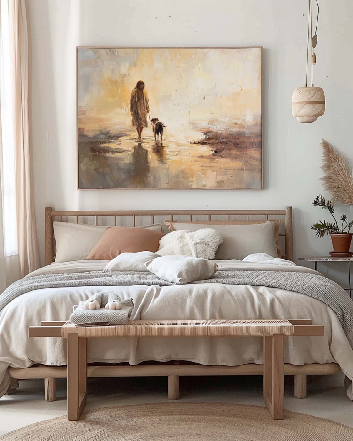 Jesus Walking On Water Christian Art Minimalist Wabi Sabi Jesus Walking With Dog Wall Art Original Christ Jesus Acrylic Painting