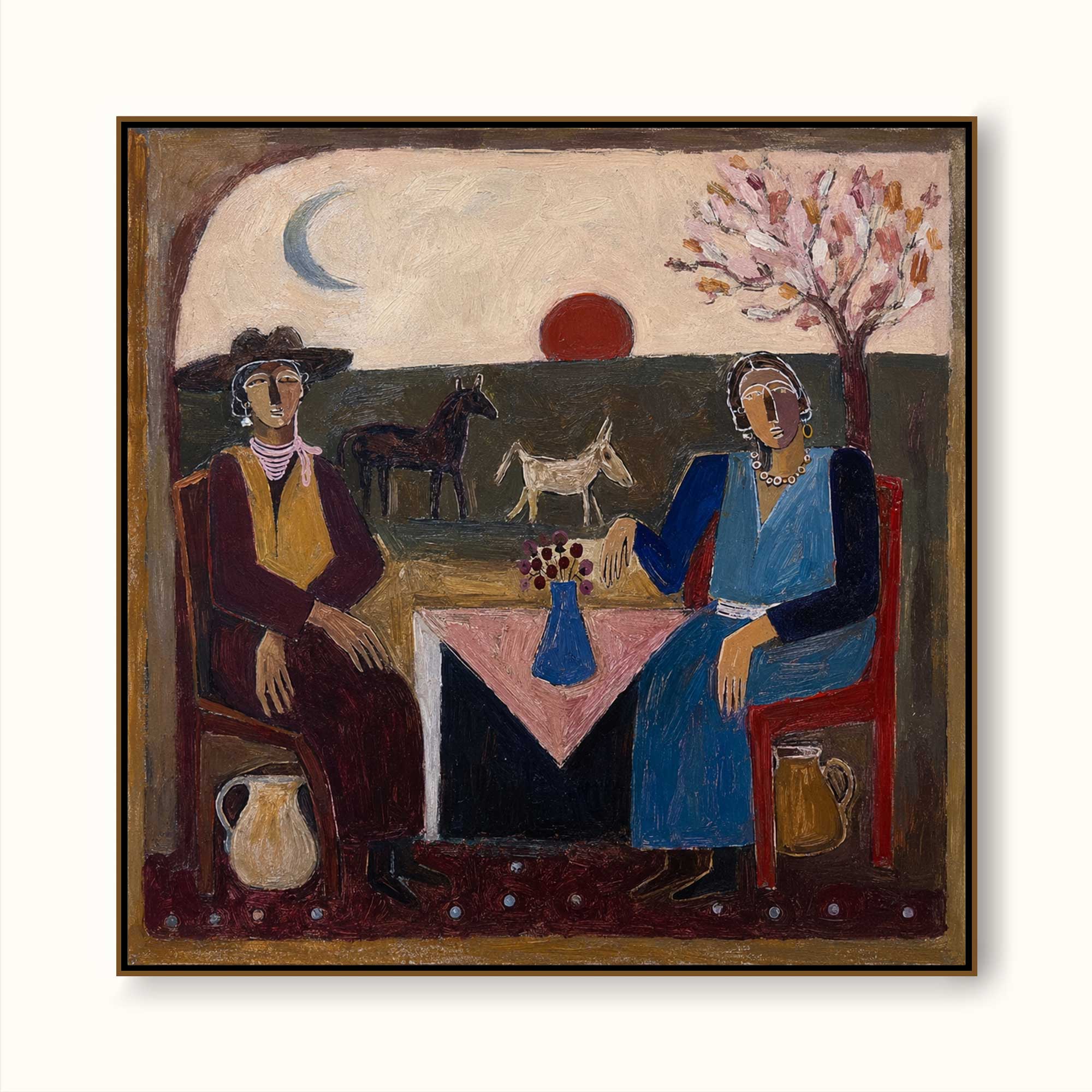 Boho Mediterranean Interior Painting Vintage Inspired Boho Figurative Art For Living Room Decor
