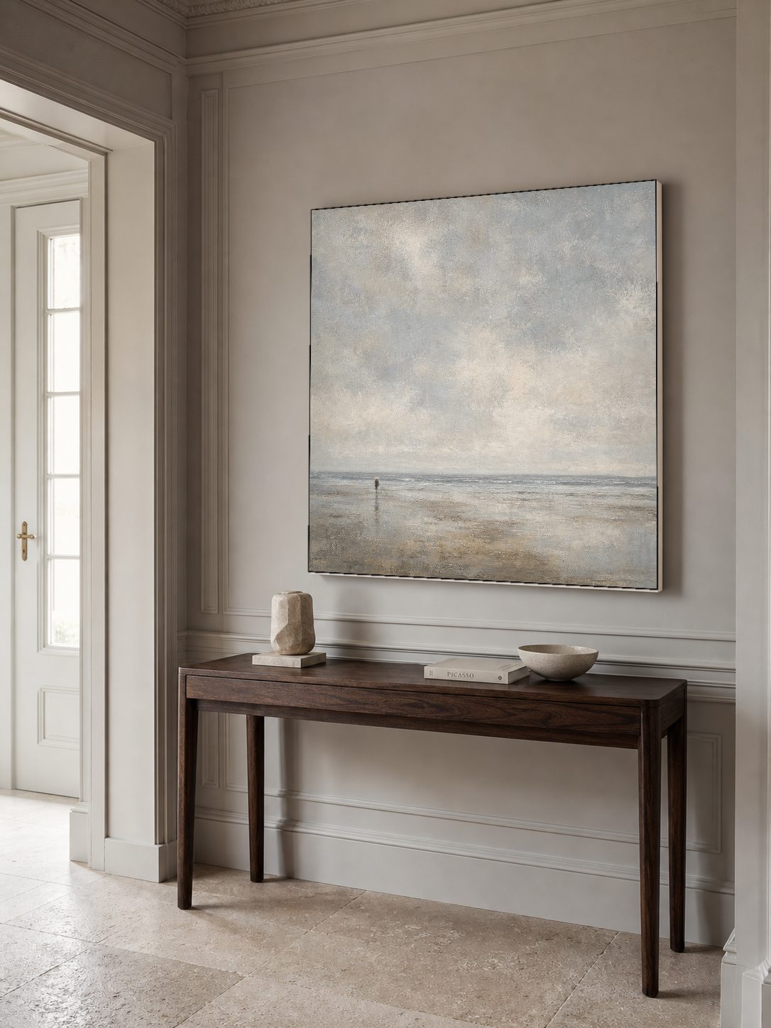 Original Minimalist Seascape Art With Textured Brushstrokes For Modern Interior Design