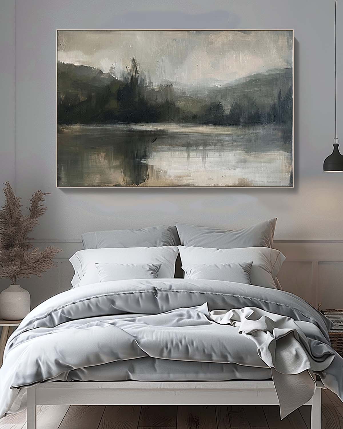 Retro Lake And Mountain Texture Painting Original Lake Wall Art Vintage Lake And Mountain Wall Art