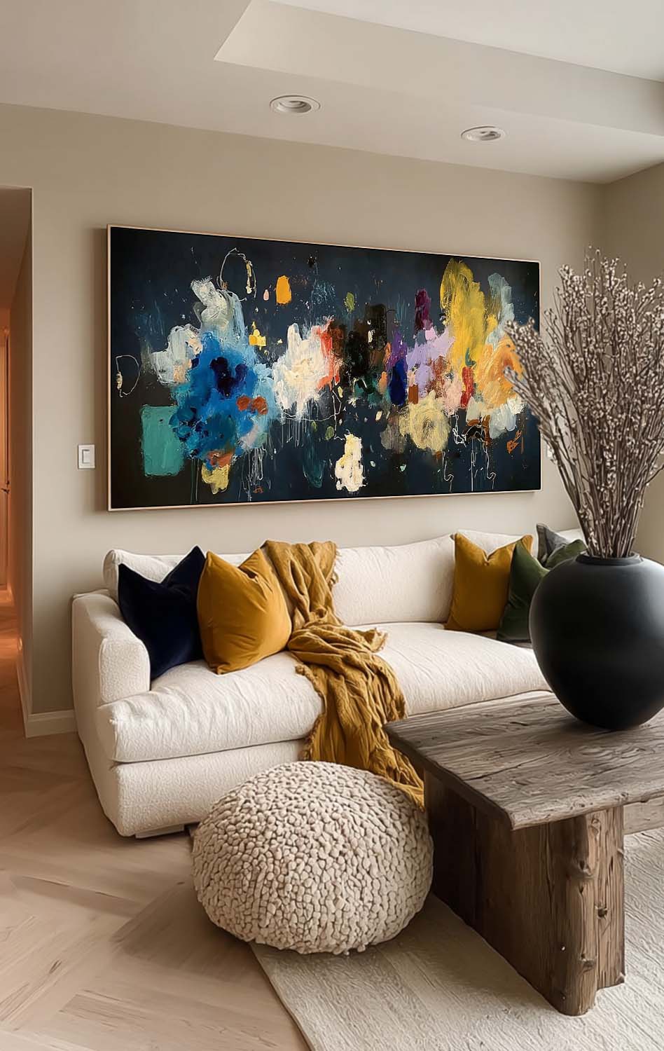 Large Colorful Floral Wall Art Minimalist Abstract Colorful Flower Oil Painting