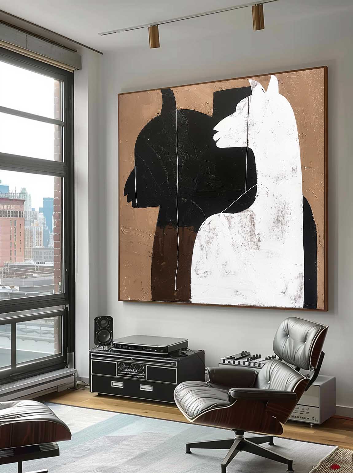 Retro Minimalist Alpaca Canvas Art Retro Large Alpaca Painting On Canvas Vintage Alpaca Painting