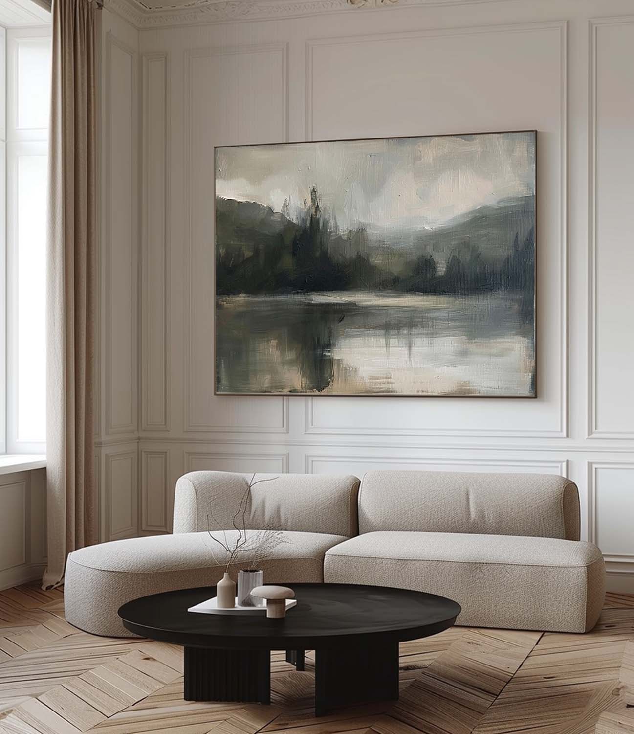 Retro Lake And Mountain Texture Painting Original Lake Wall Art Vintage Lake And Mountain Wall Art