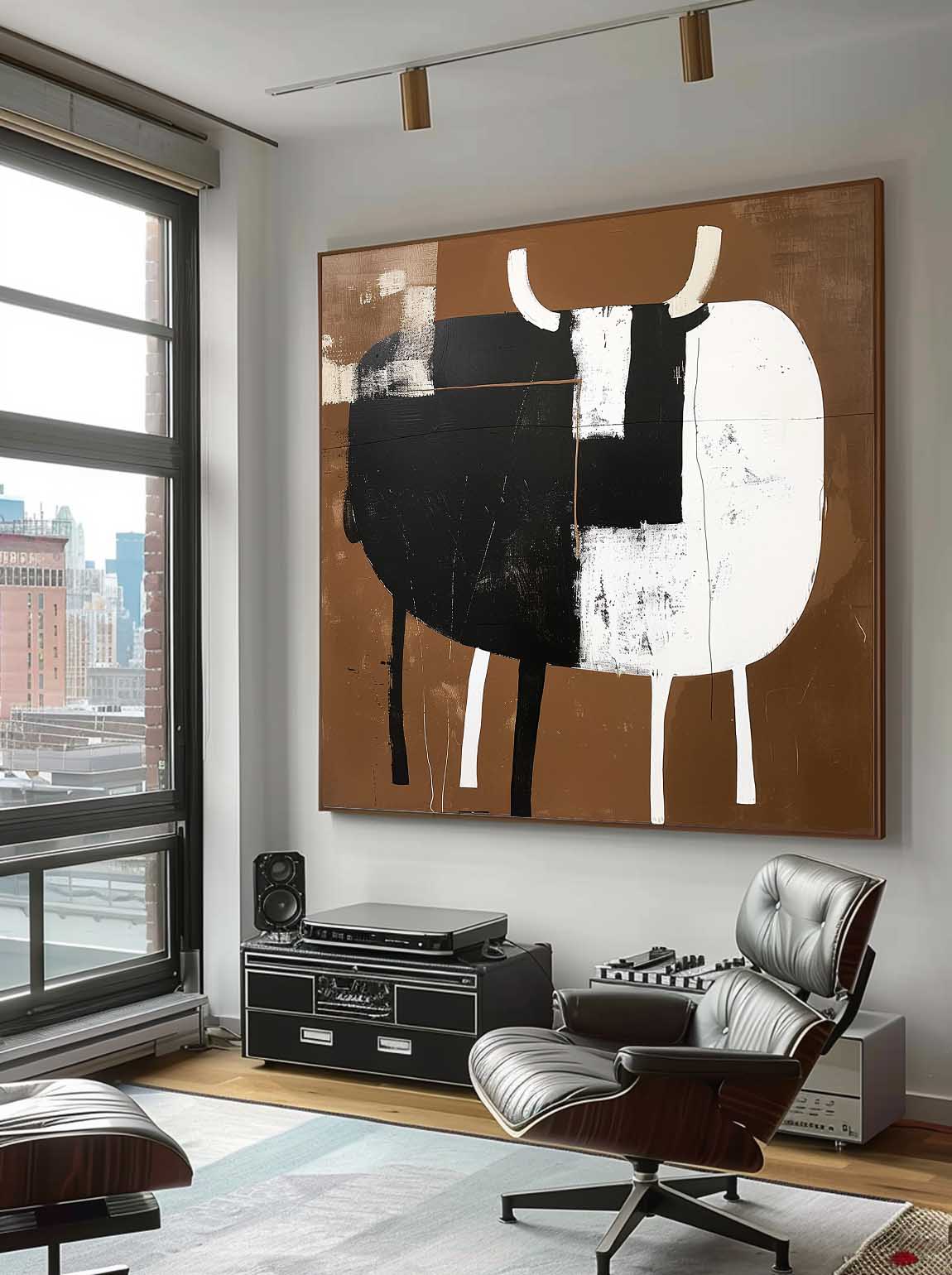 Large Vintage Wabi Sabi Black & White Canvas Art Retro Abstract Canvas Painting Large Canvas Wall Decor