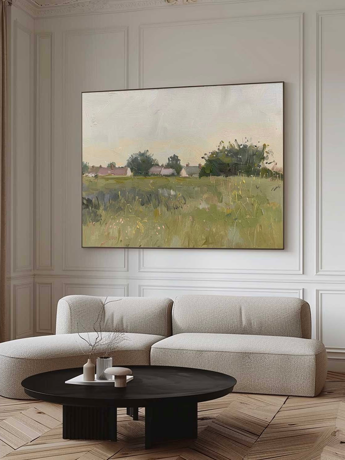 Vintage Neutral Beach Landscape Oil Painting Large Retro Coastal Wall Decor Large Retro Country Landscape Painting On Canvas