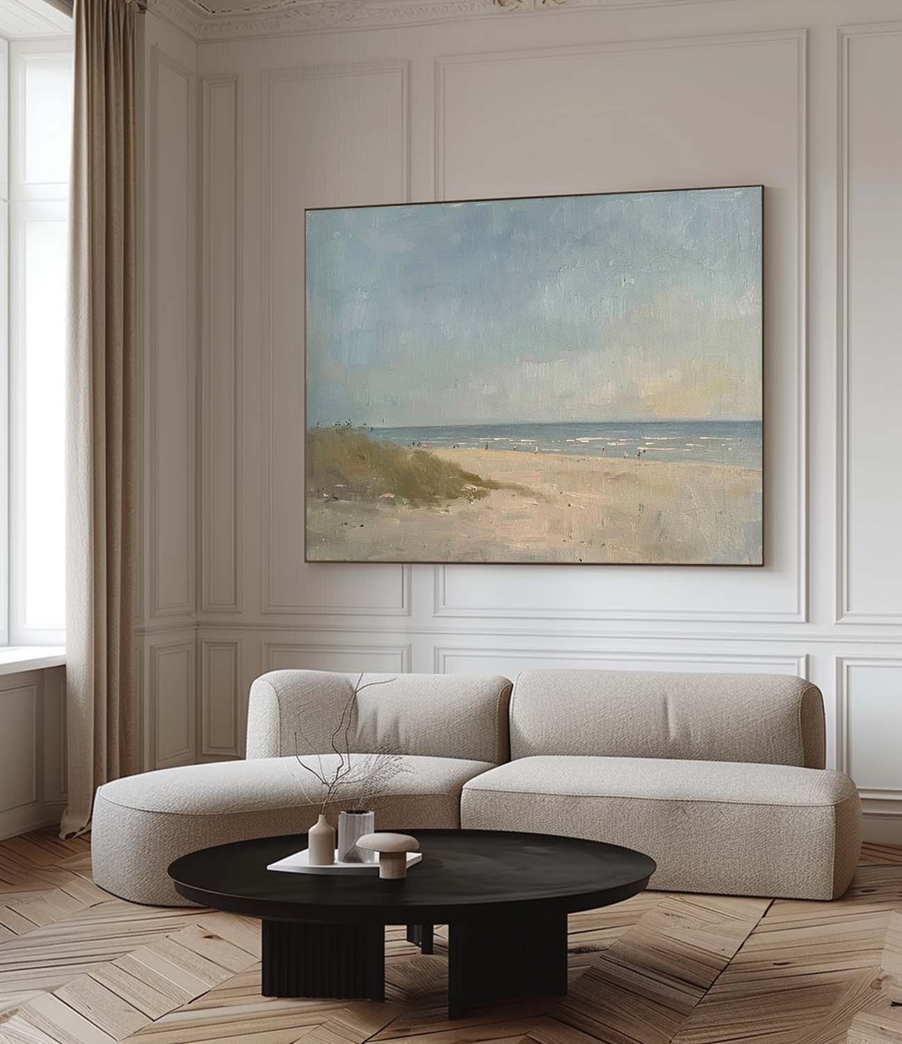 Vintage Beach Oil Painting Original Minimalist Beach Scene Art Vintage Beach Oil Painting Original Wabi Sabi Beach Painting