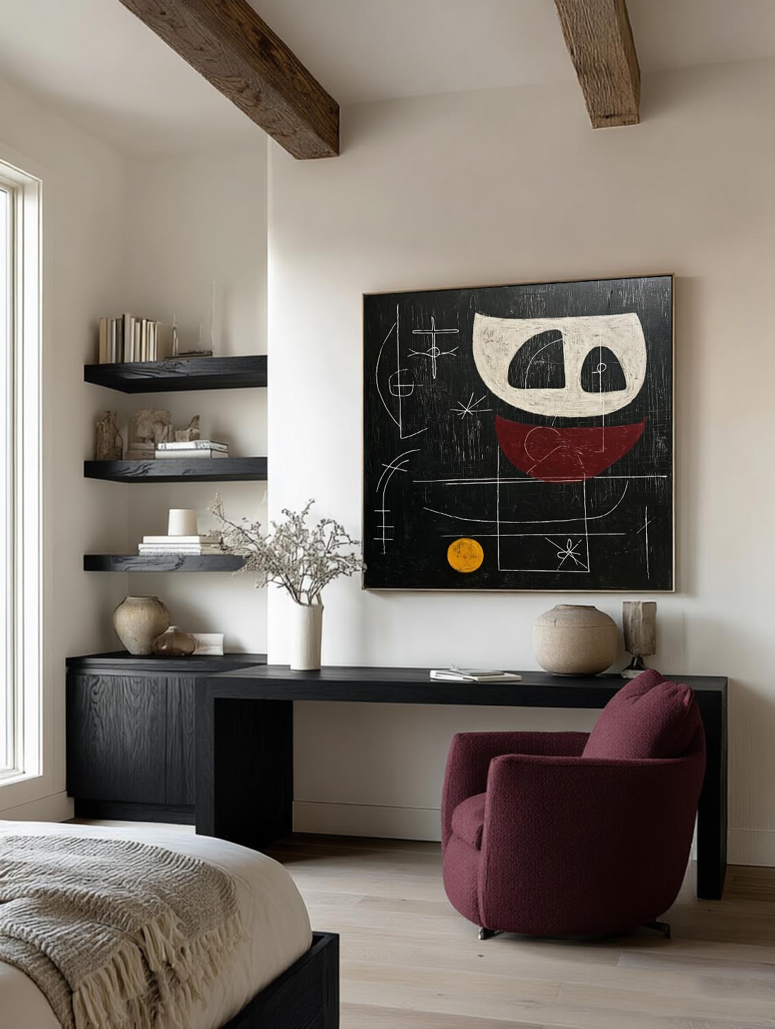 Square Black And Red Abstract Painting With Geometric Lines Square Black And Red Abstract Painting