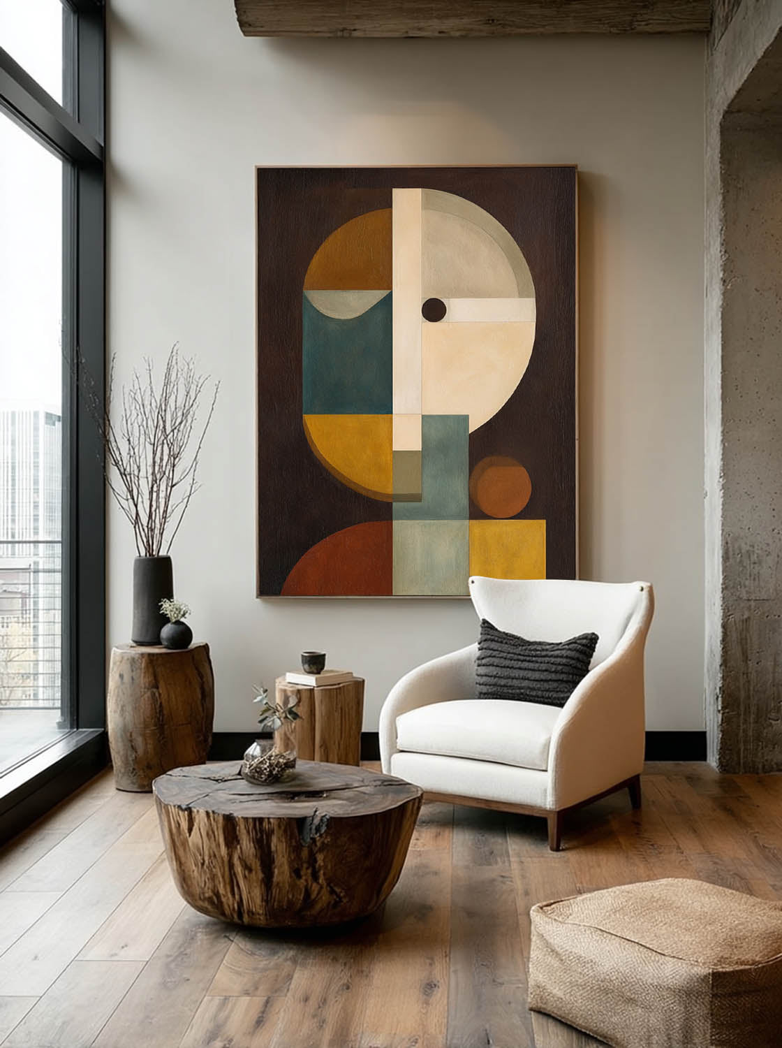 Modern Abstract Round Face Oil Painting Original Minimalist Face Artwork Large Colorful Face Abstract Painting
