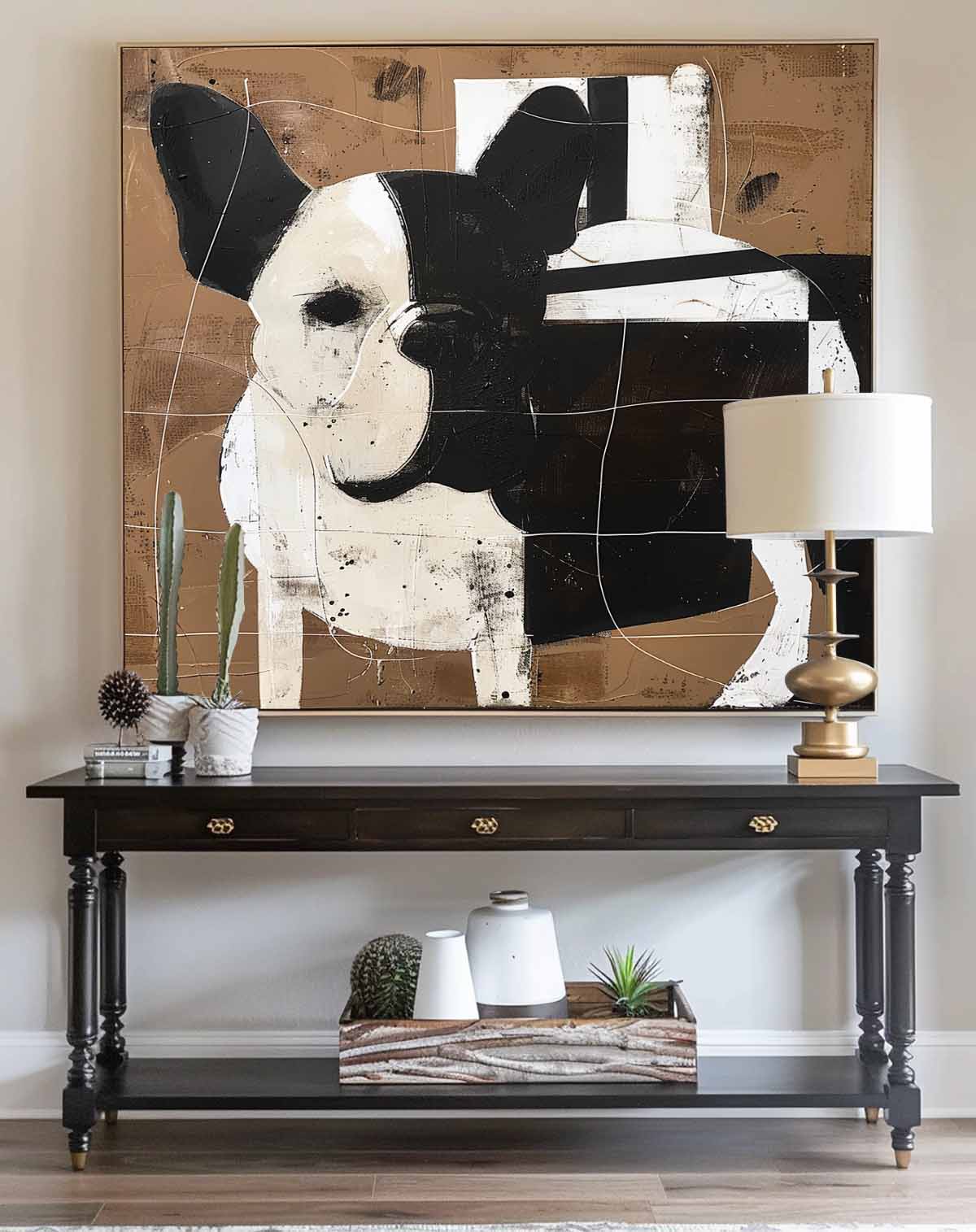Vintage Black and White Dog Canvas Art Black And White Dog Art On Brown Canvas Vintage Wall Art
