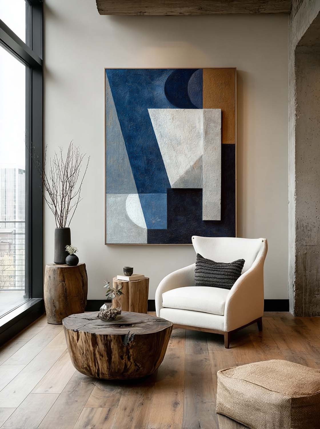 Minimalist Dark Blue Canvas Art Geometric Canvas Art For Modern Home Large Navy Blue Geometric Abstract Painting