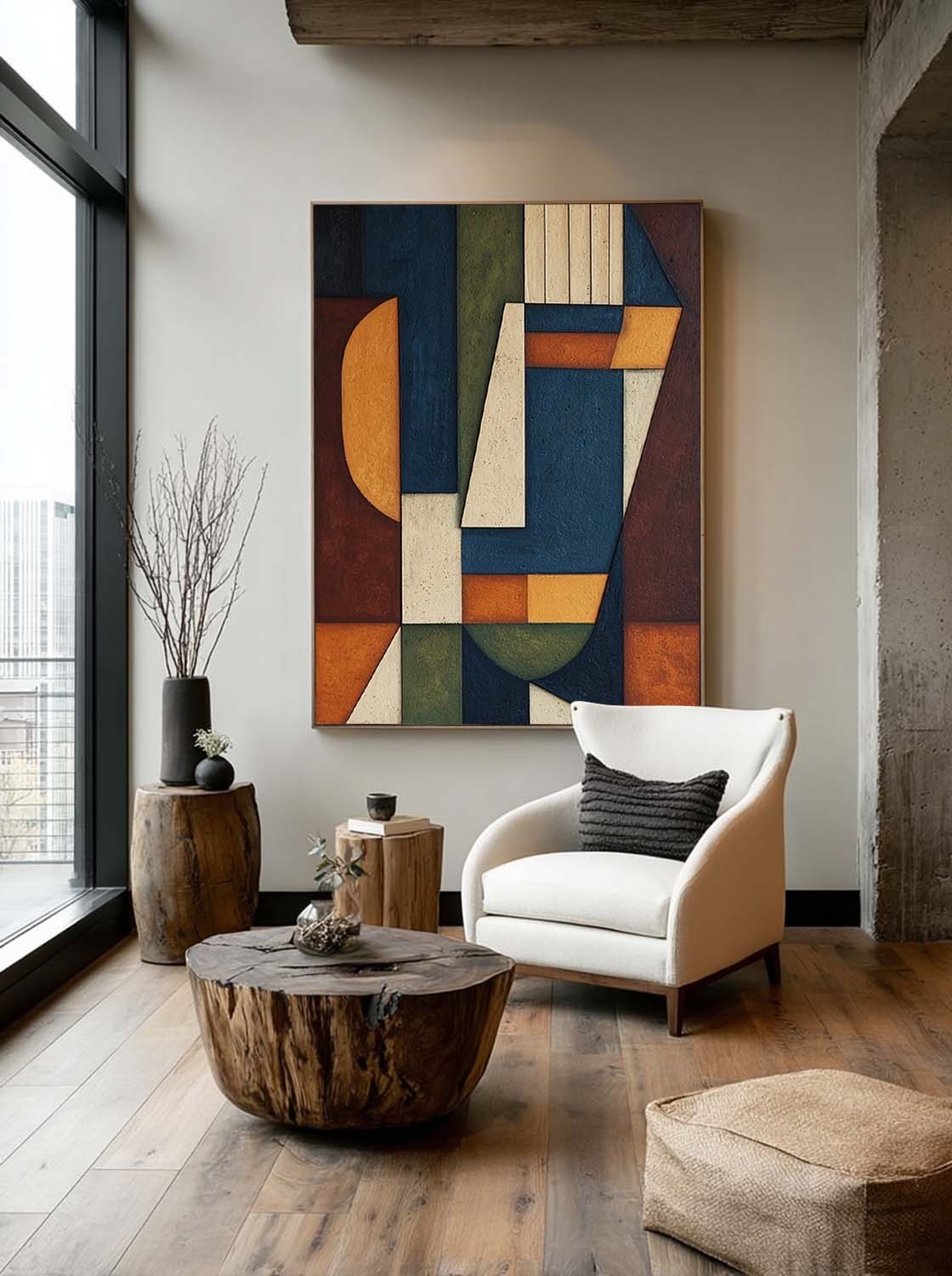 Geometric Face Abstract Oil Painting Color Block Minimalist Face Artwork Large Geometric Portrait Oil Painting