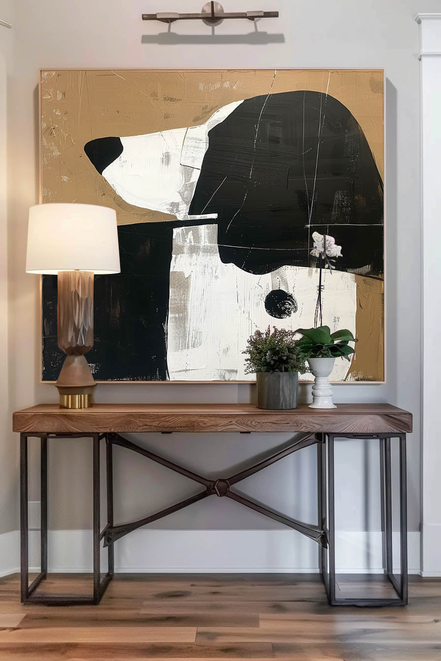 Vintage Black and White Dog Canvas Art Large Vintage Dog Oil Painting Vintage Canvas Wall Art