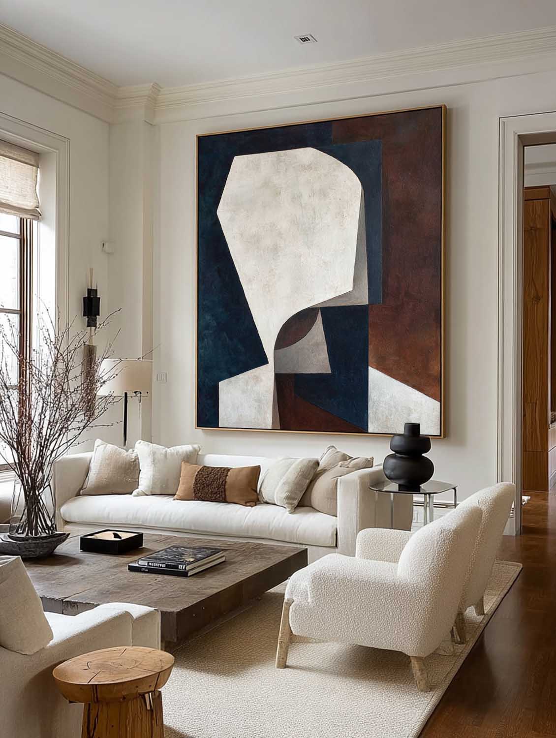 Modern White Abstract Head Art Abstract White Face Oil Painting Large Neutral Abstract Head Painting