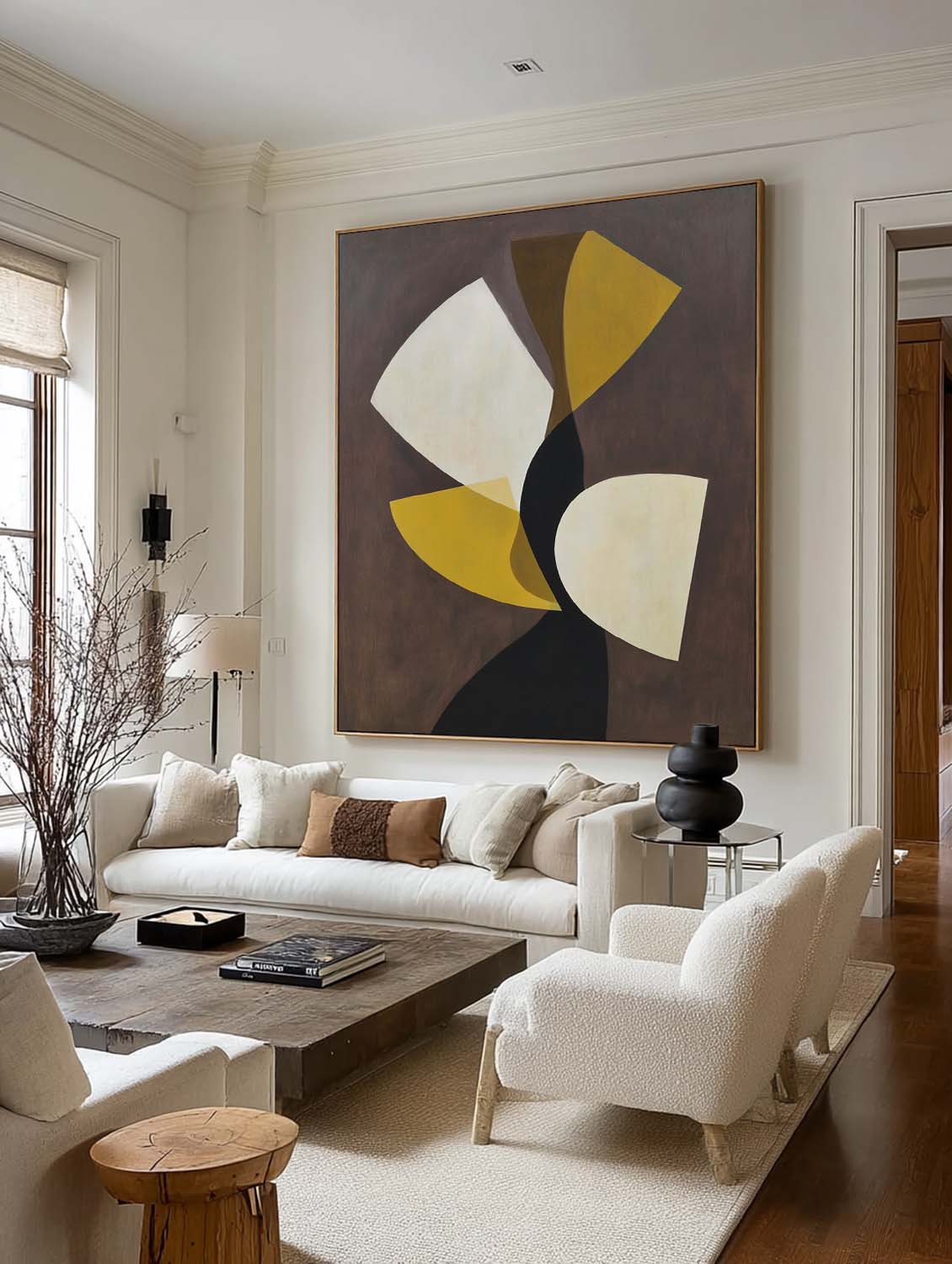 Large Yellow And White Abstract Painting White And Yellow Leaf Shaped Handmade Wall Art Large Leaf Shape Oil Painting