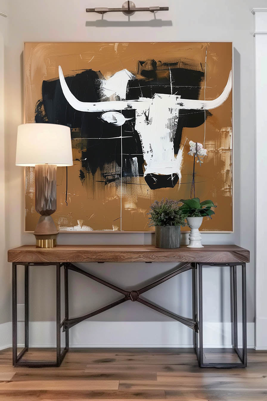 Vintage Abstract Bull Art Retro Minimalist Black And White Canvas Large Abstract Retro Wall Art