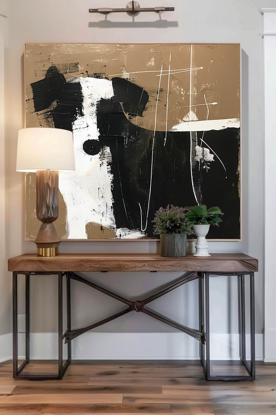 Vintage Black and White Abstract Dog Art Minimalist Black And White Canvas Painting Large Retro Decor