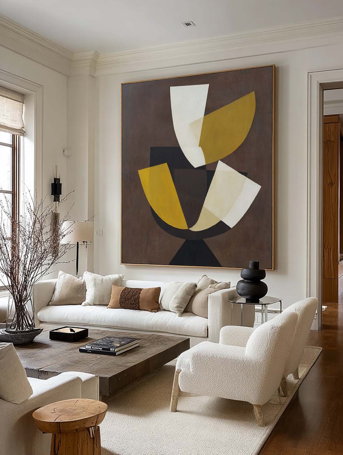 Minimalist Abstract Yellow And White Wall Art Original Yellow & White Wabi Sabi Oil Painting Large White Yellow Wall Art On Canvas